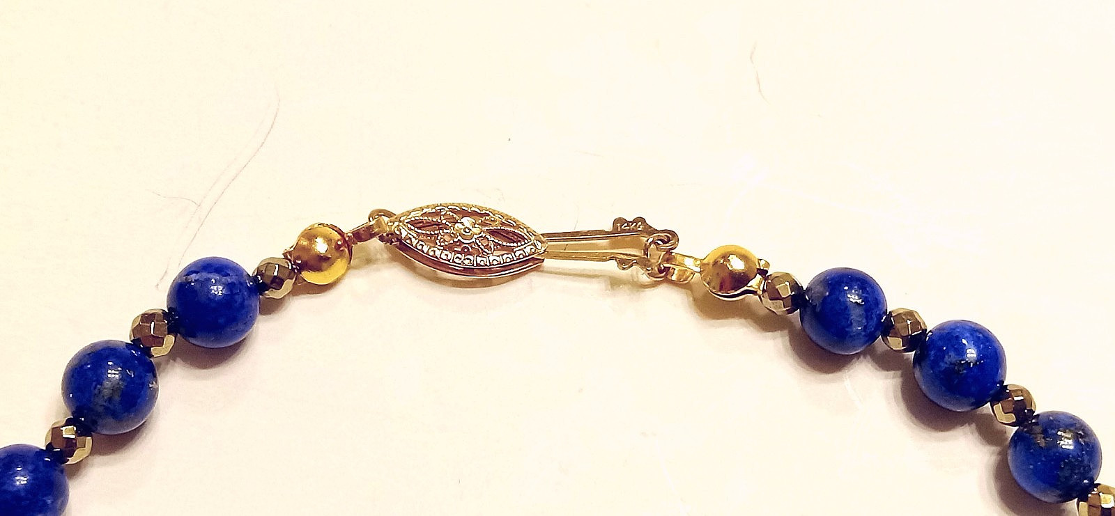 Ladies 6 mm LAPIS & Faceted GOLD Bead Bracelet 14K Gold Clasp / CUSTOM LENGTH