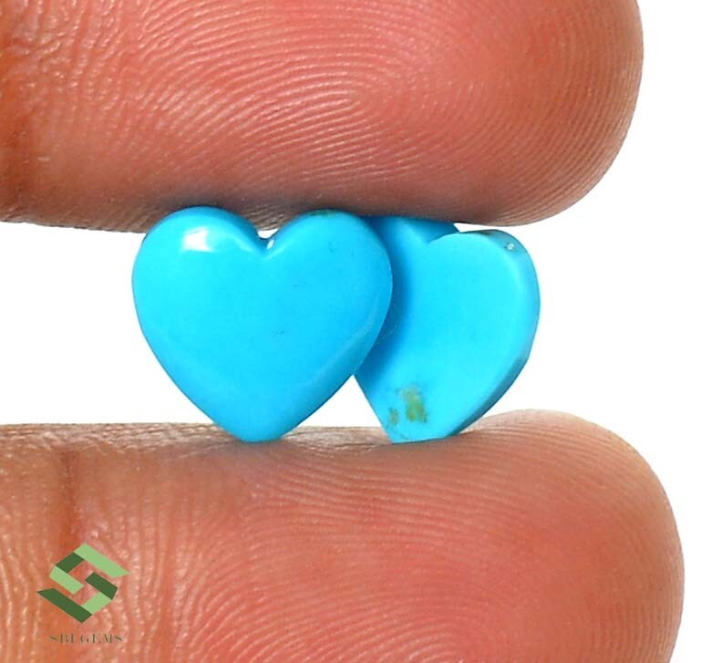 10×11 mm Natural Turquoise Heart Shape Cabochon Pair 4.81 CTS Loose Gemstones