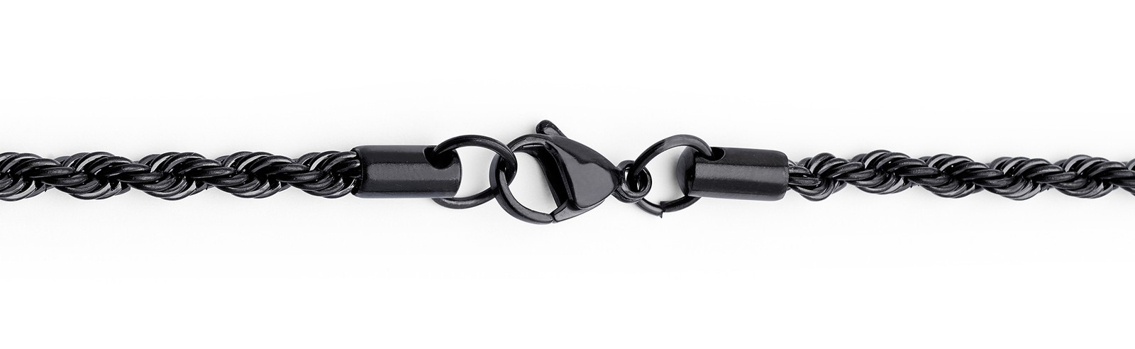Black Plated Stainless Steel Men’s Rope Chain Necklace 4MM 24″ Lobster Lock