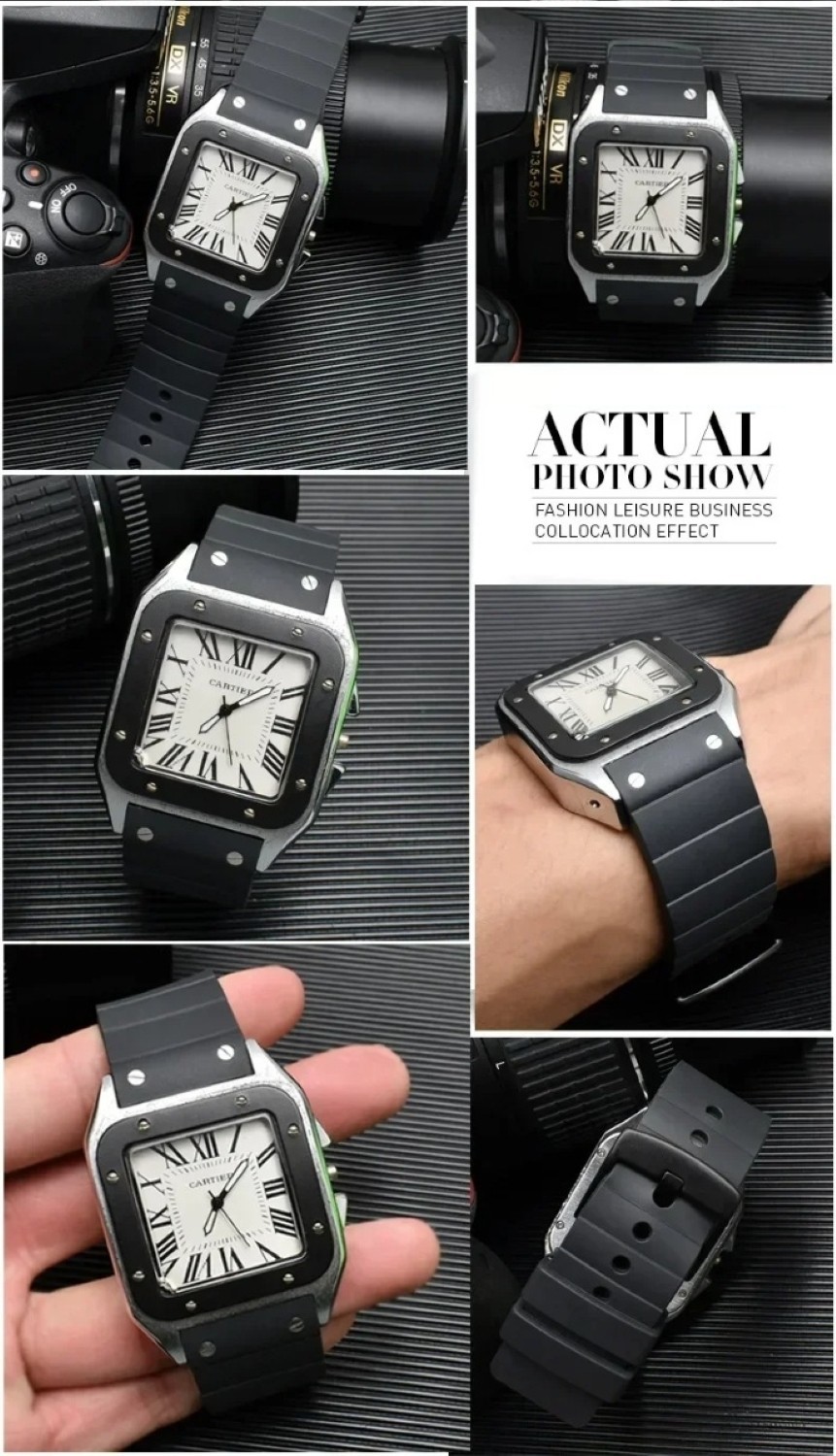23mm Watchband For Cartier Santos 100 Rubber Band Black Rivet Silicone Strap