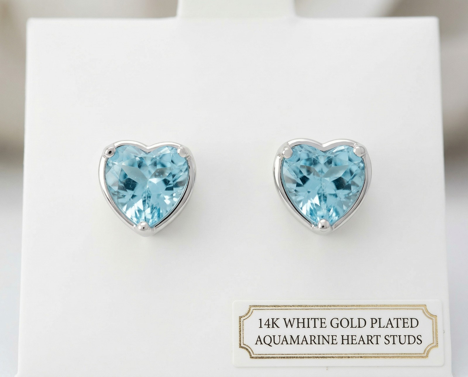 AQUAMARINE 2.82 Cts STUD EARRINGS 14k WHITE GOLD PLATED – Made in USA – NWT