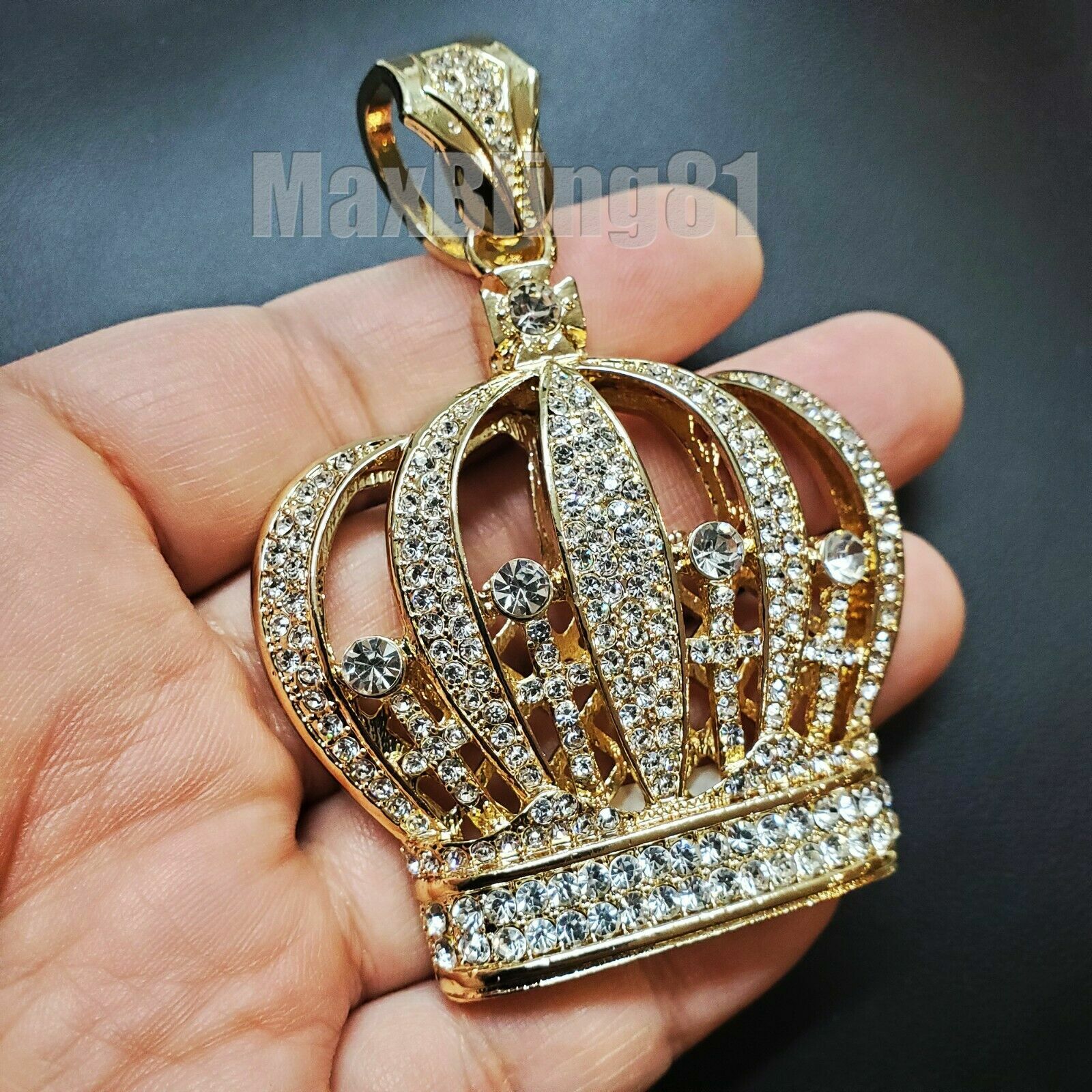 Hip Hop King Crown Pendant & 14K Stamped Brass 10mm 20″ 24″ Cuban Chain Necklace
