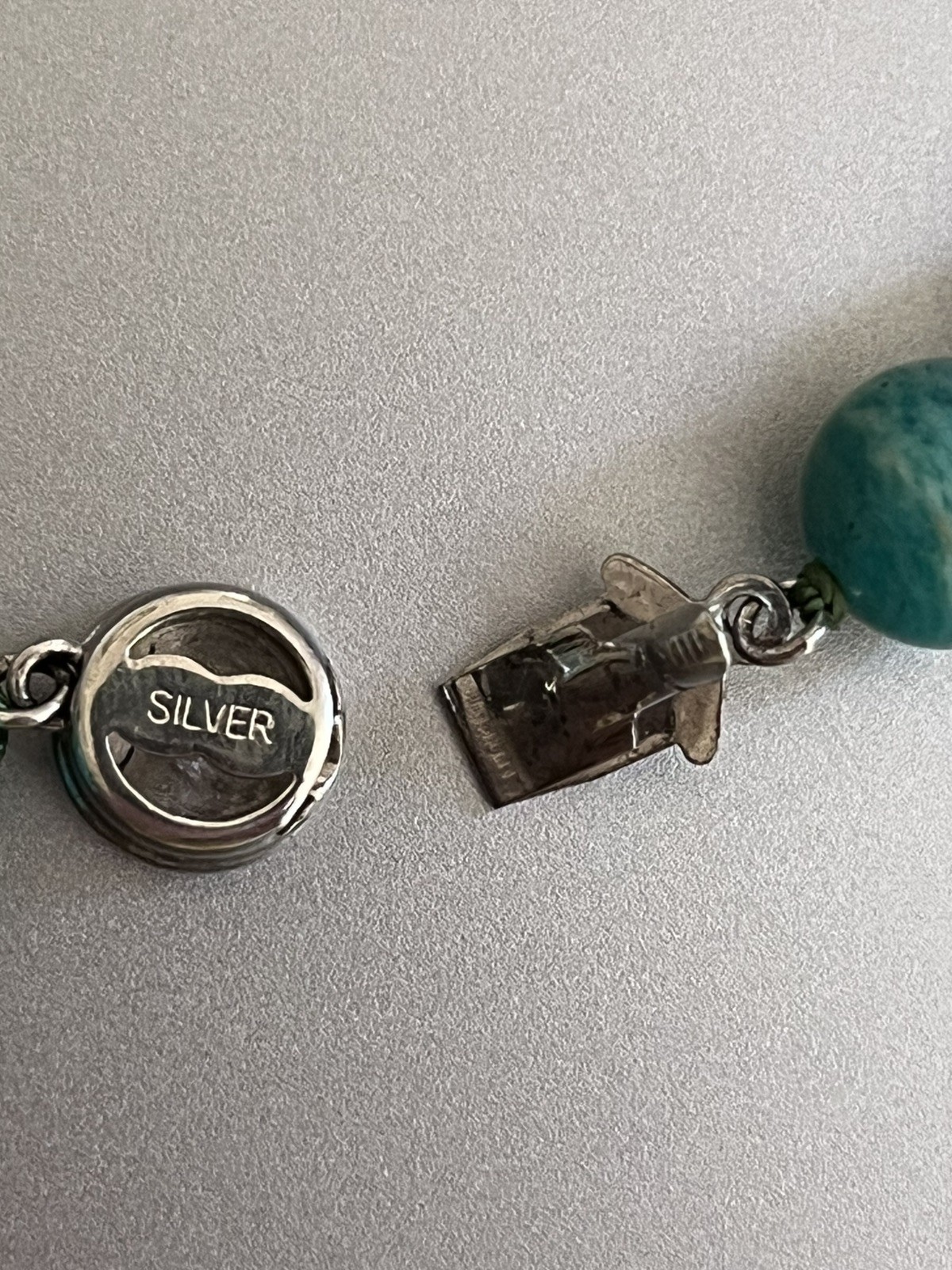Gorgeous and Simple Green Amazonite Stone Beaded Necklace Silver Clasp