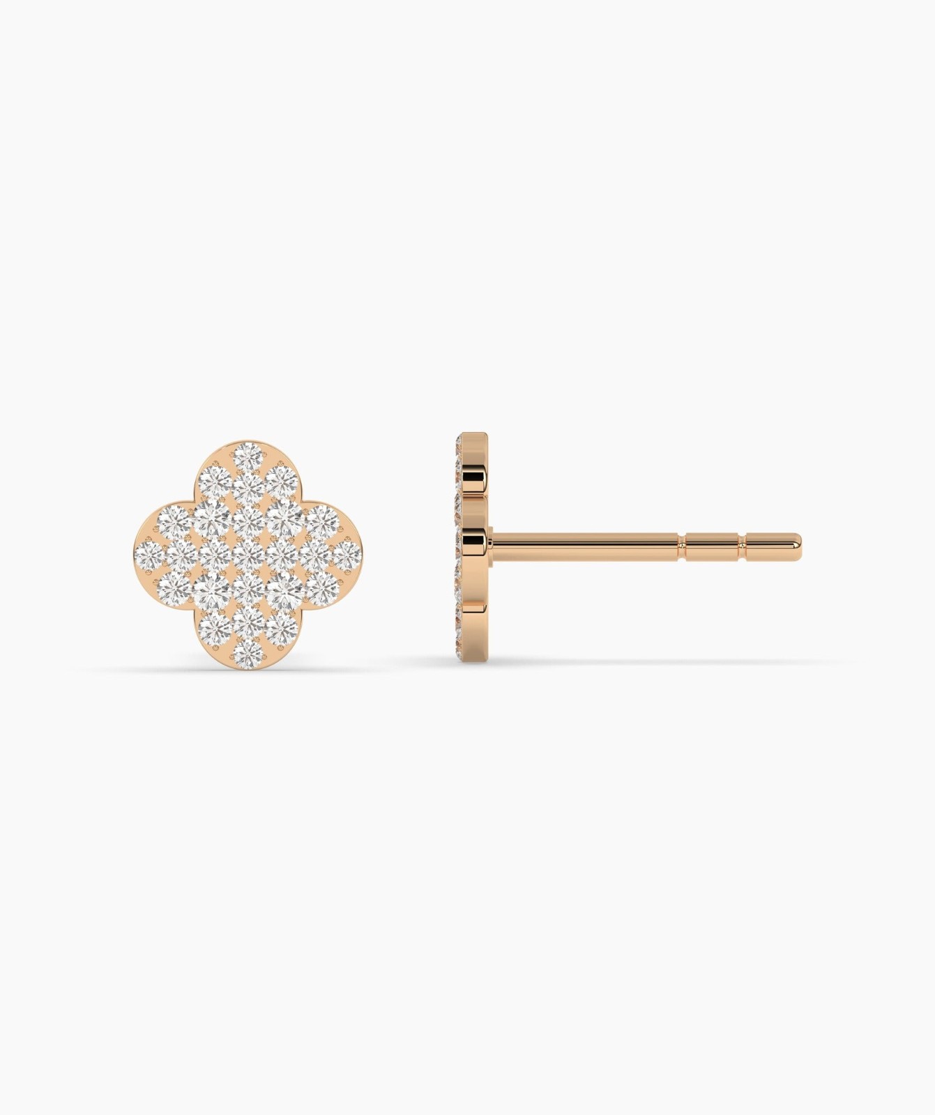 14K Solid Gold Round Cut Lab Grown Diamond Four Leaf Clover Pave Studs For Gift