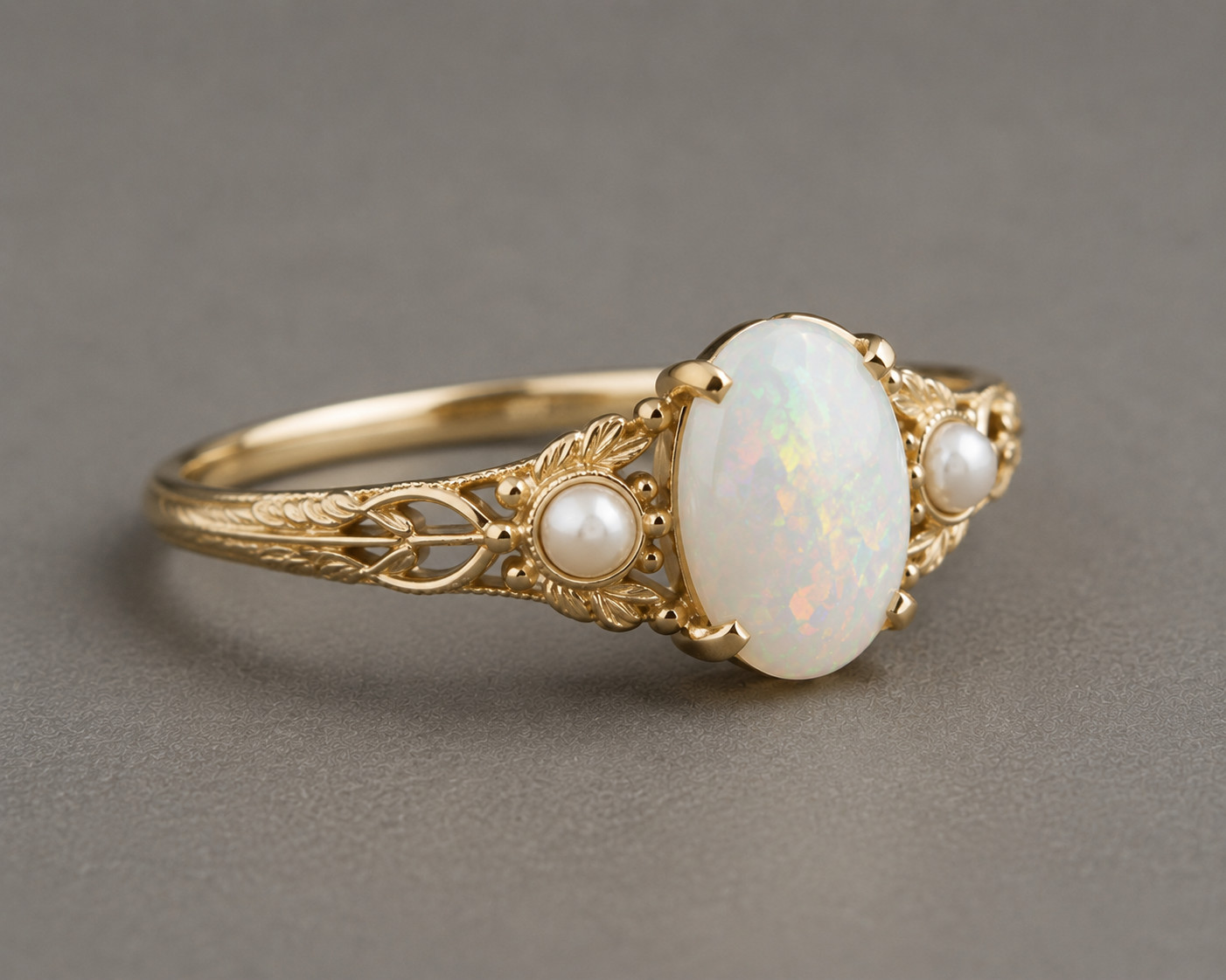 Vintage Ethiopian Opal Pearl Ring 925 Sterling Silver Antique Style Oval Opal