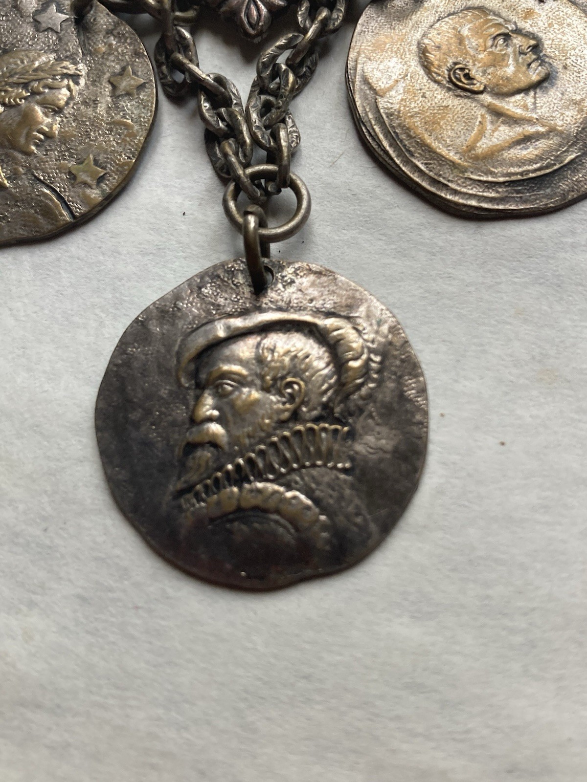 Vintage Brooch Pin Dangle Coins Hercules & Cicero & 2 Others