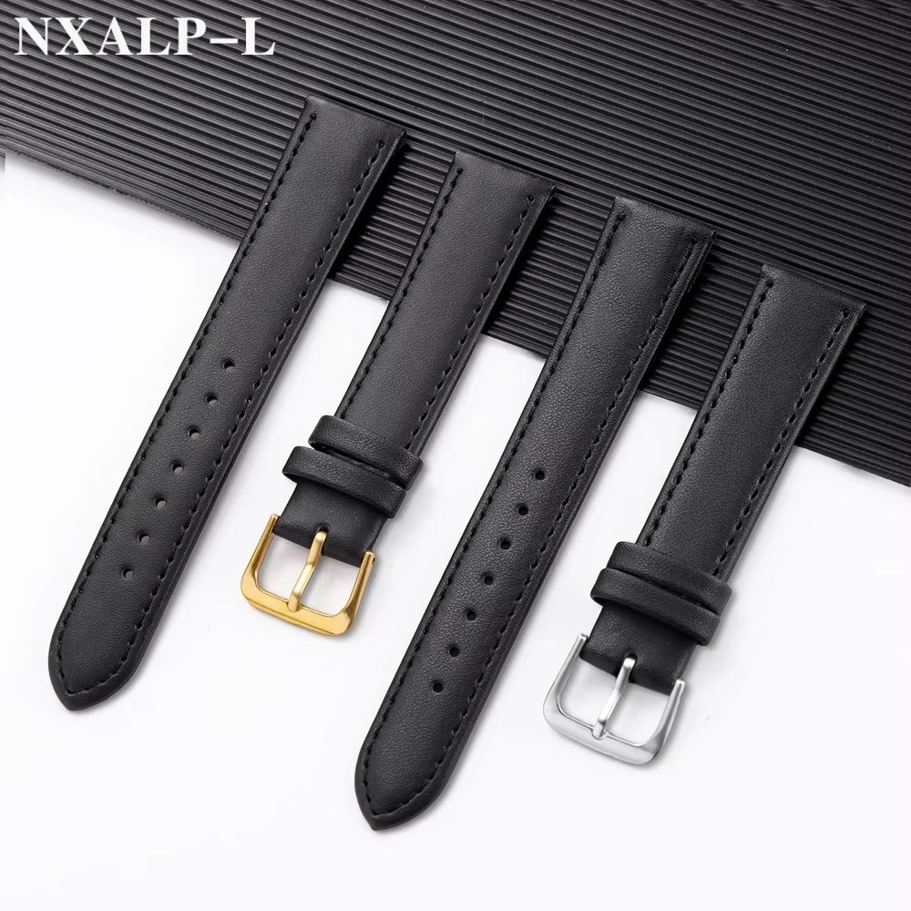 Black Extra Long Calf Grain Leather Watch Strap 8mm to 24mm With Fitting Pins
