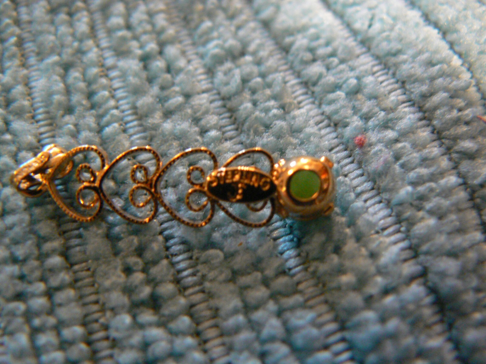 Lovely Pendant with Green Stone – STERLING Silver – “JF” Makers Mark