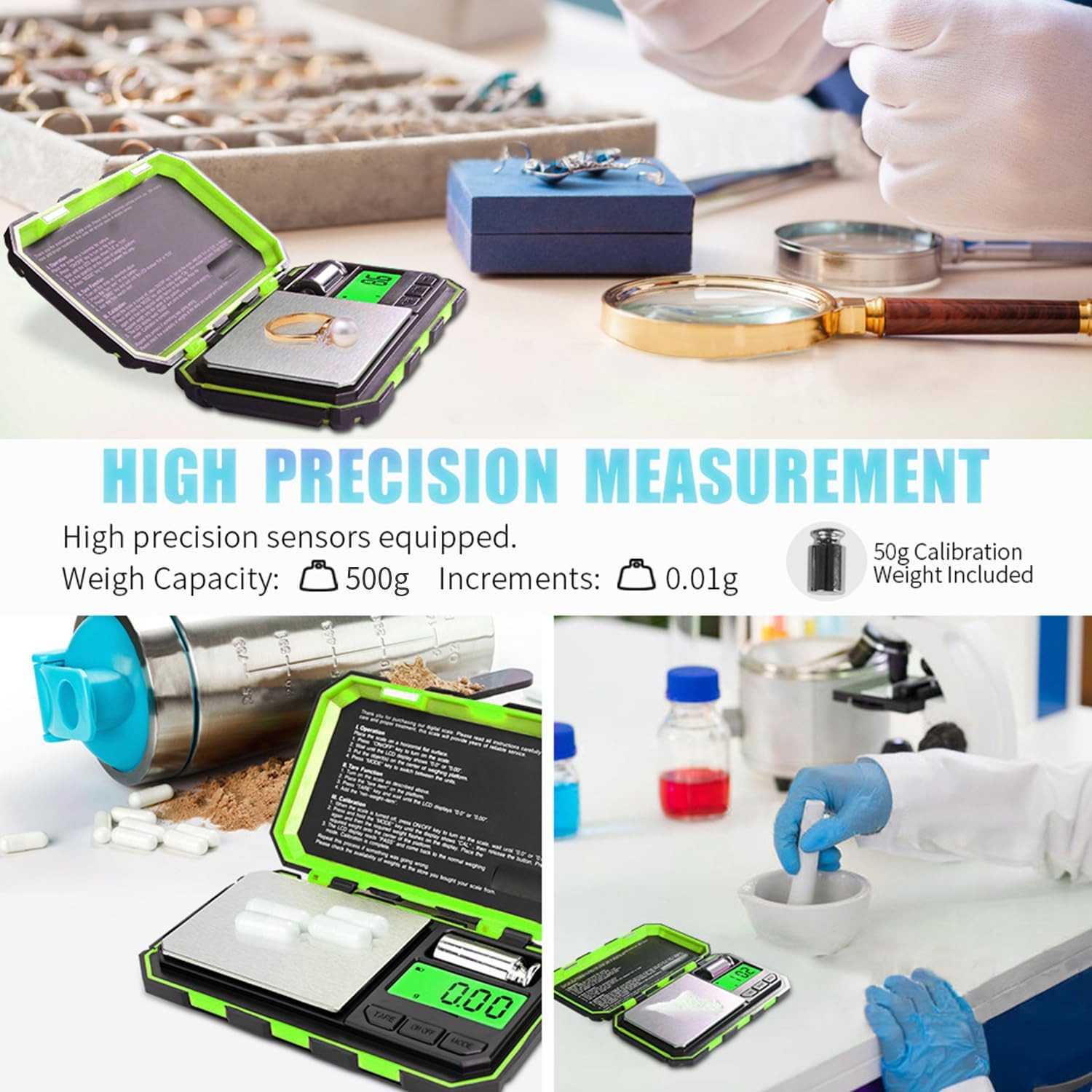 Pocket Gram Scale, 500G X 0.01G Digital Jewelry Scale, 6 Modes Conversion Mini S
