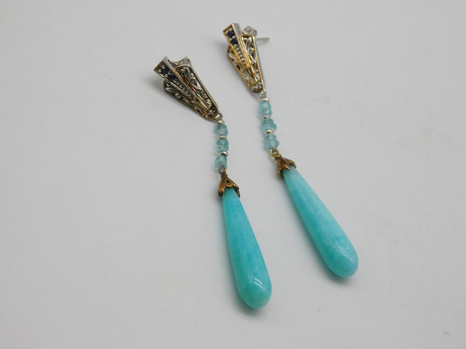 DESIGNER MICHAEL VALITUTTI GEMS EN VOGUE STERLING SILVER LARIMAR STONE EARRINGS