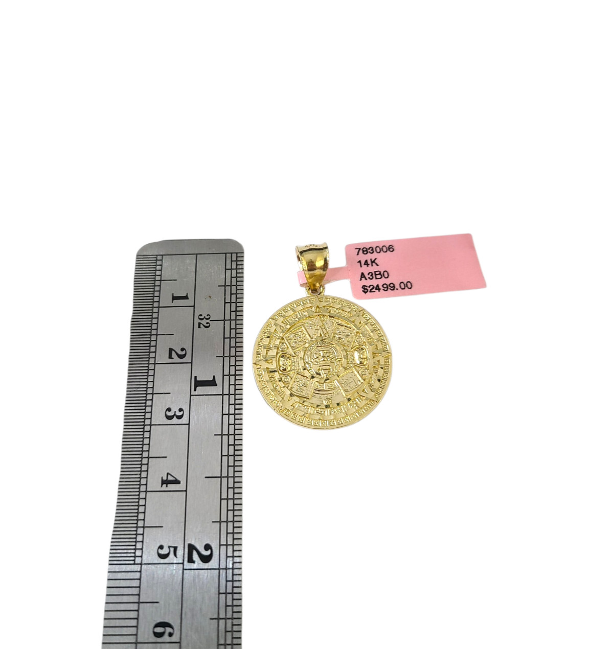 14K Gold Miami Cuban Link Chain Mayan Calendar Charm Pendant Set 3mm 18″–28″