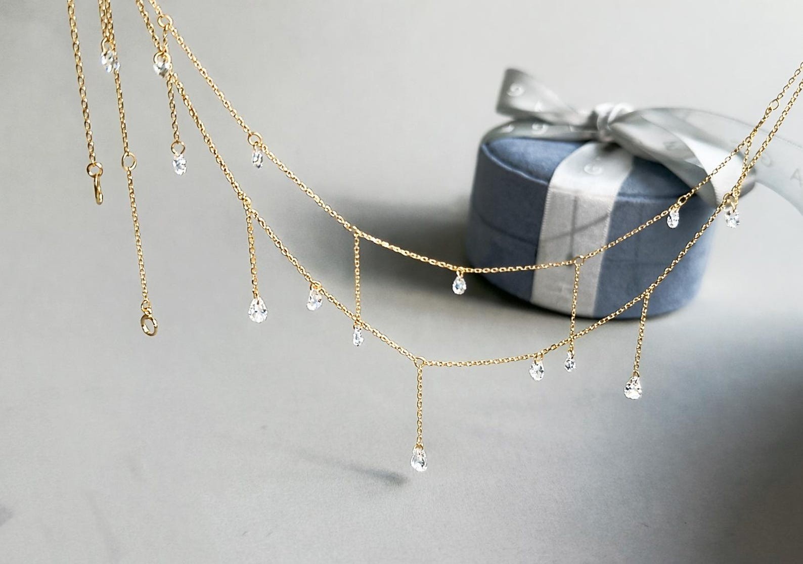 In 14k Yellow Gold Pear Natural Diamond GH/SI Station 16inch Necklace For Gift