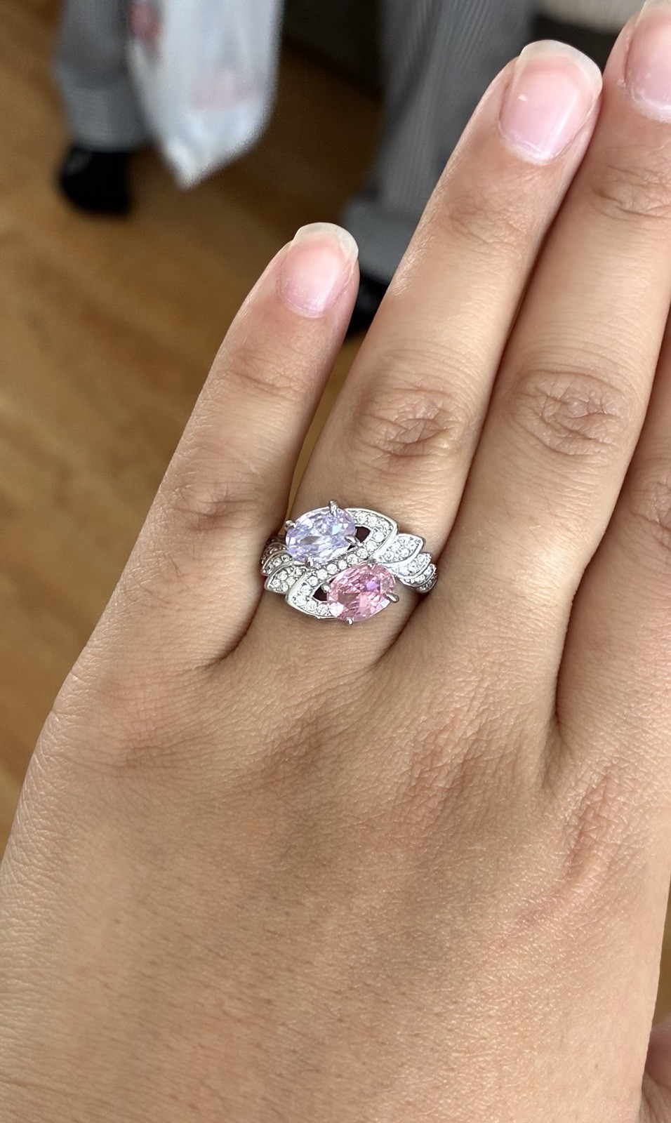 Ginger Lyne Silver Tone Oval Pink & Purple Stone Cocktail Band Ring Size 7