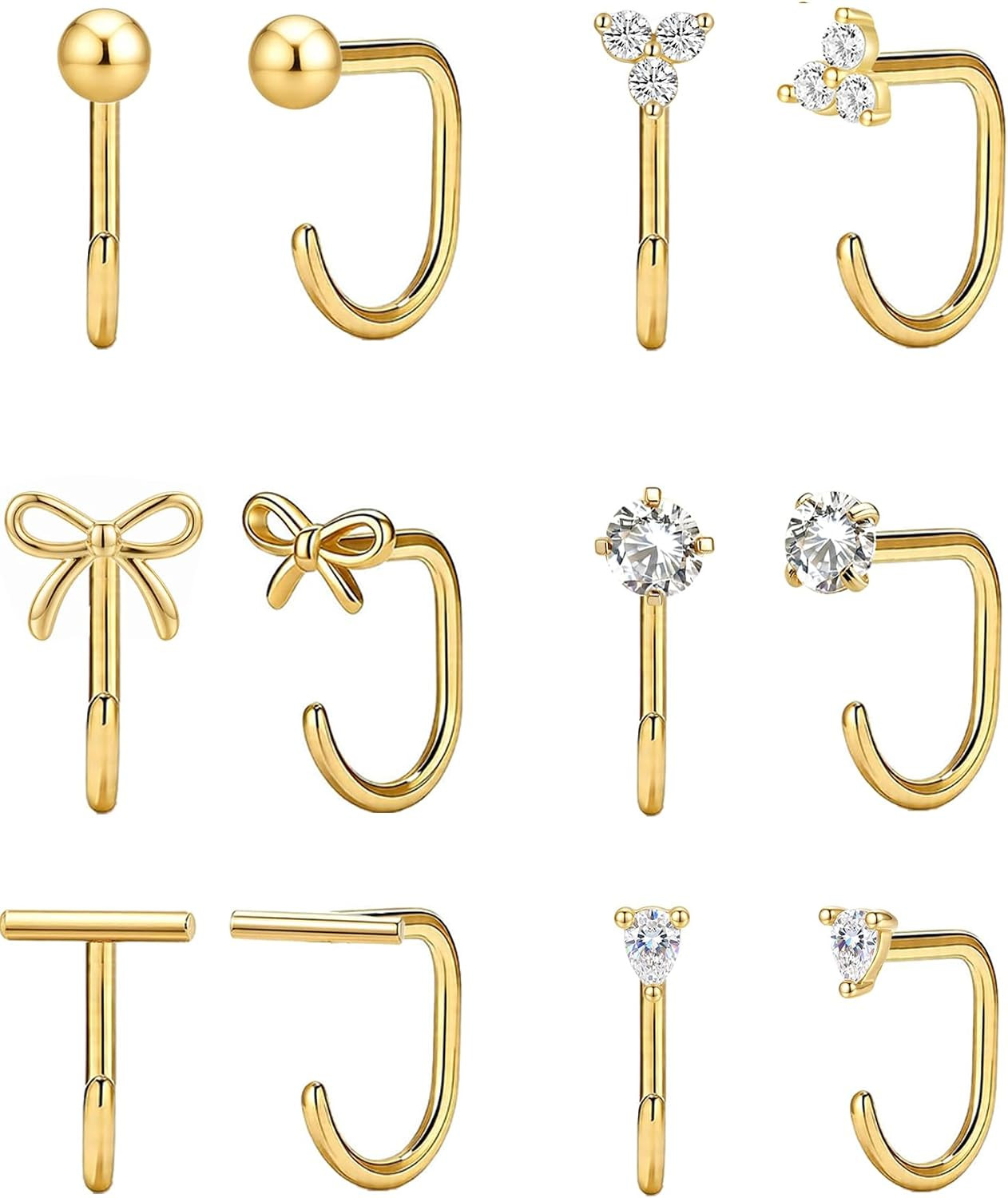 6 Pairs Backless Half Hoop Earrings for Women Hypoallergenic Gold Stay Close Ope