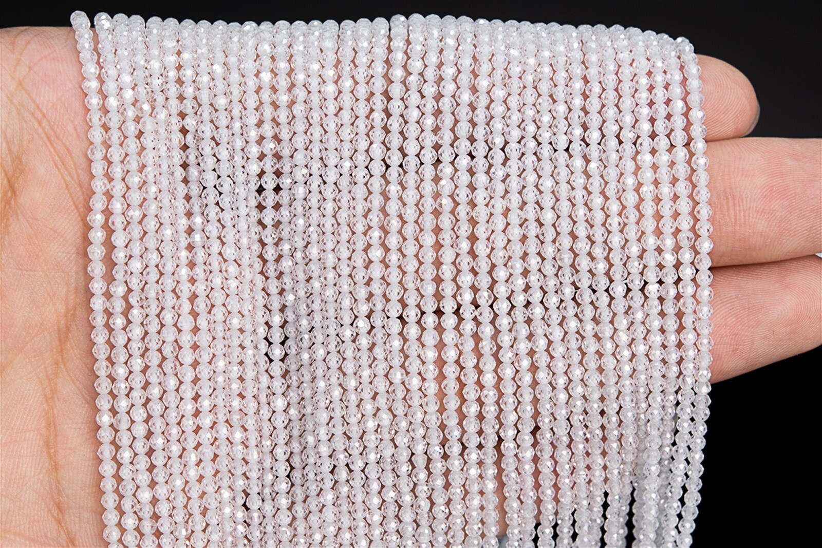 2MM Clear Cubic Zirconia Beads Grade AAA Faceted Round Loose Beads 15″