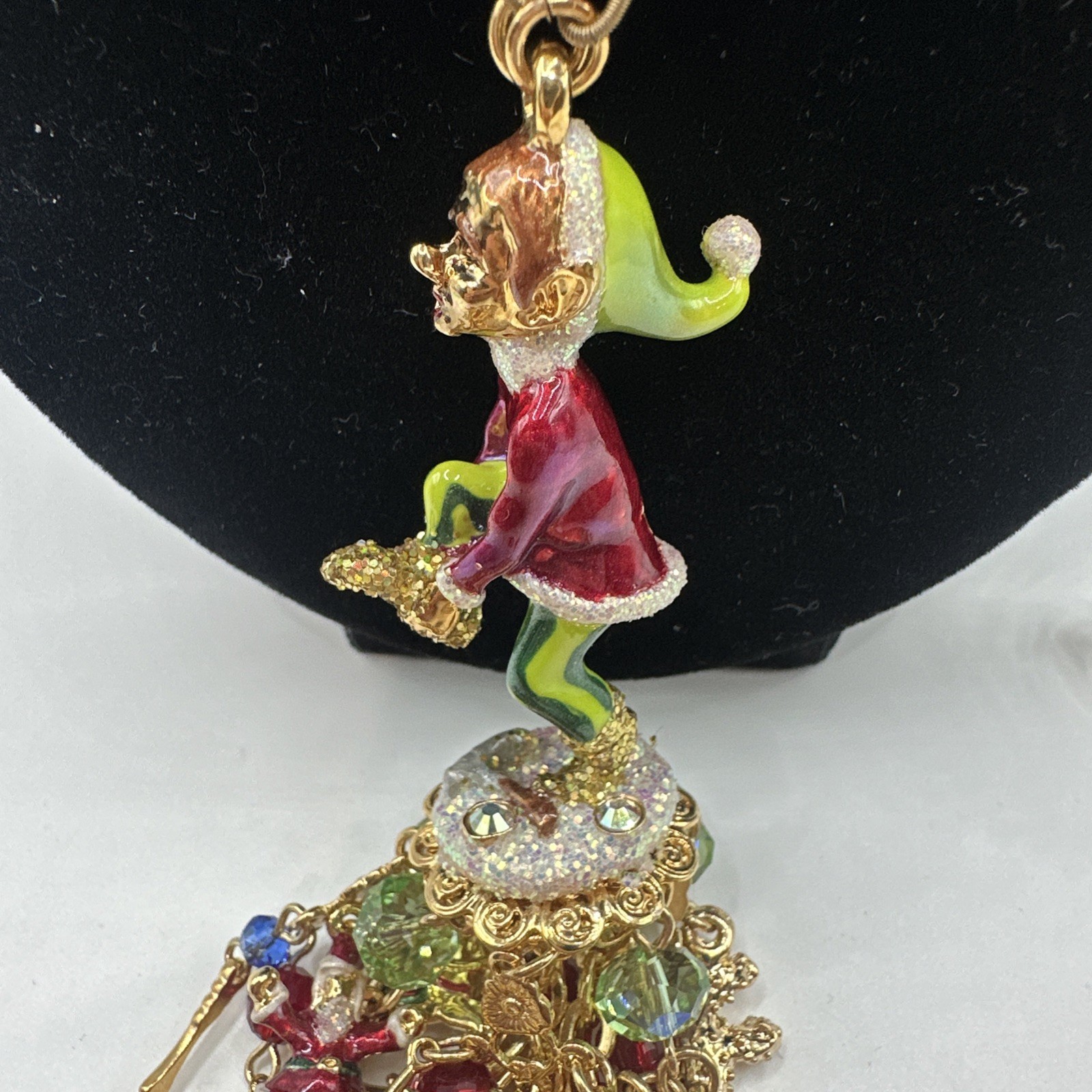 Kirks Folly Brass/Gold-Tone “Ouch the Elf” Red Bead Necklace 29 1/2″ Necklace