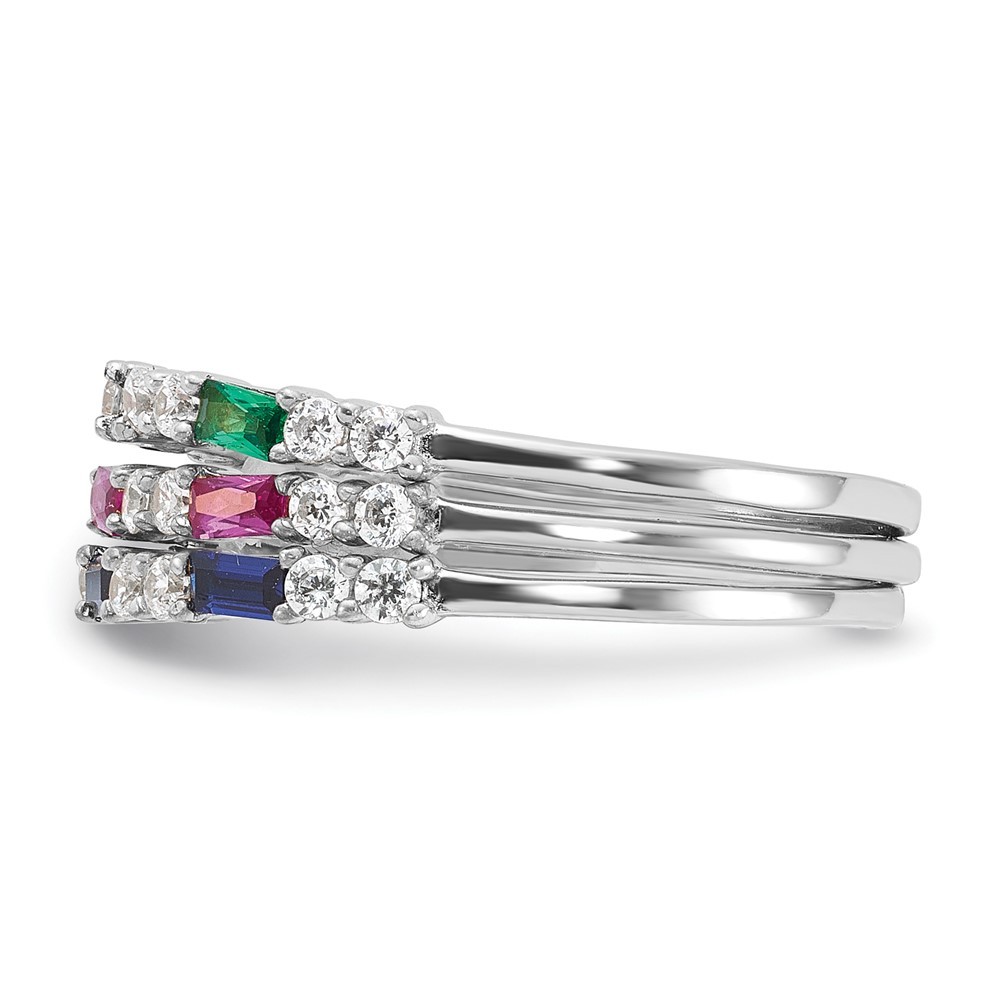 Sterling Silver Green, Red and Blue Cubic Zirconia 3 Ring Set Size 7