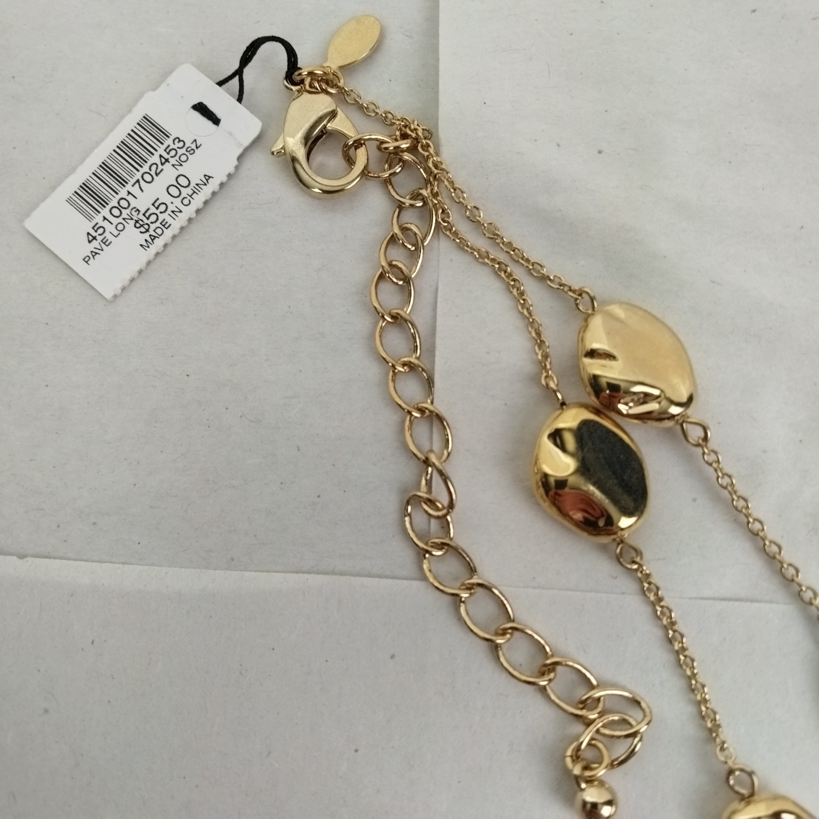 New Chico’s Necklace Gold Tone Crystal Pave Long Single Strand Layering Jewelry