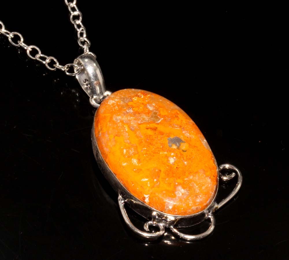 925 Silver Plated Bumble Bee Jasper Necklace 18″ Huge Trending Now Jewelry MJ