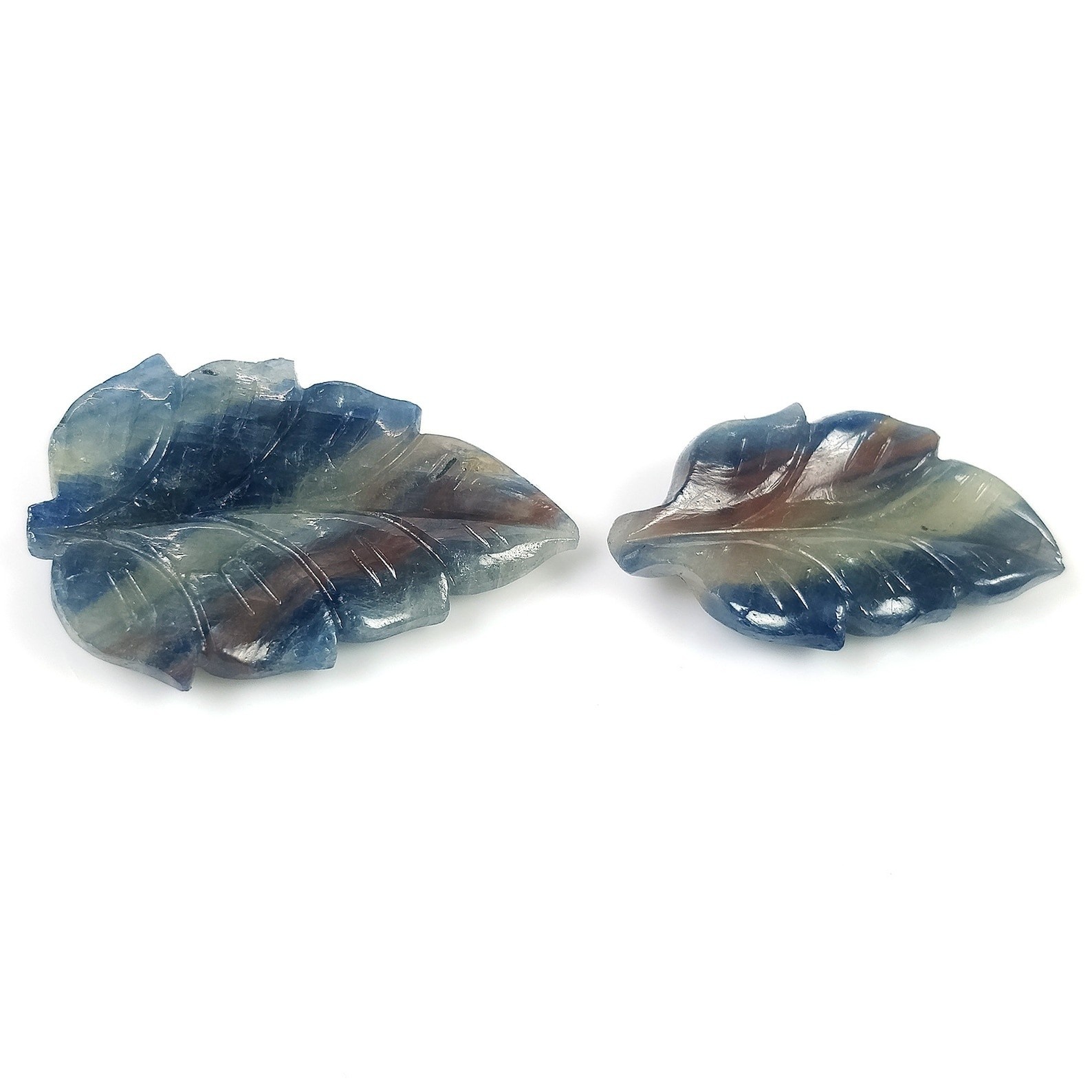 31.86cts Multi Sapphire Natural Gemstone Bi-Color Leaf Carving 25*14mm – 29*20mm