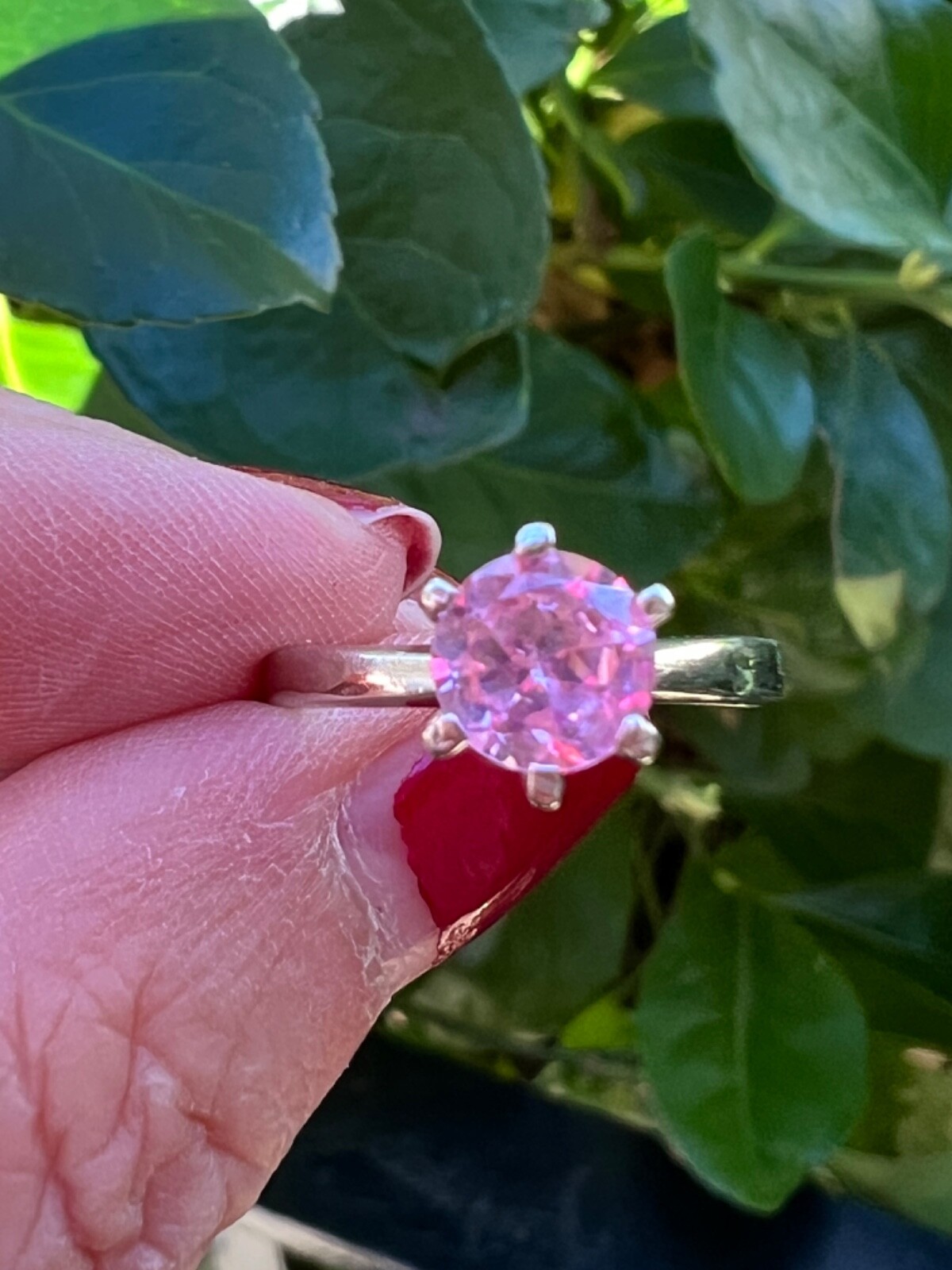 VINTAGE 10K WHITE GOLD PINK SAPPHIRE RING ENGAGEMENT ANNIVERSARY WEDDING PROMISE