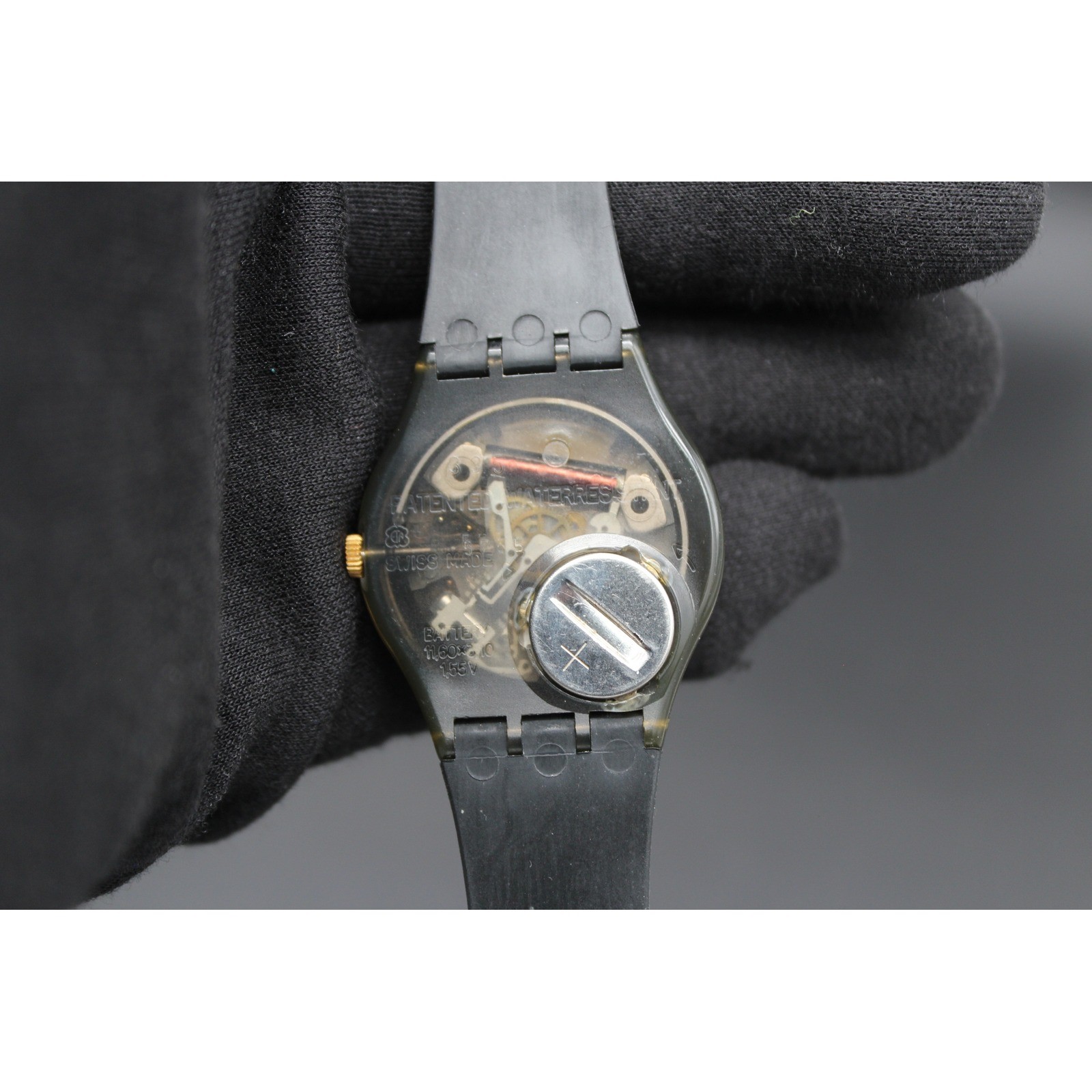 Vintage 1992 Swatch Gent Day-Date Black Gold Dial Olive Case Swiss Quartz Watch