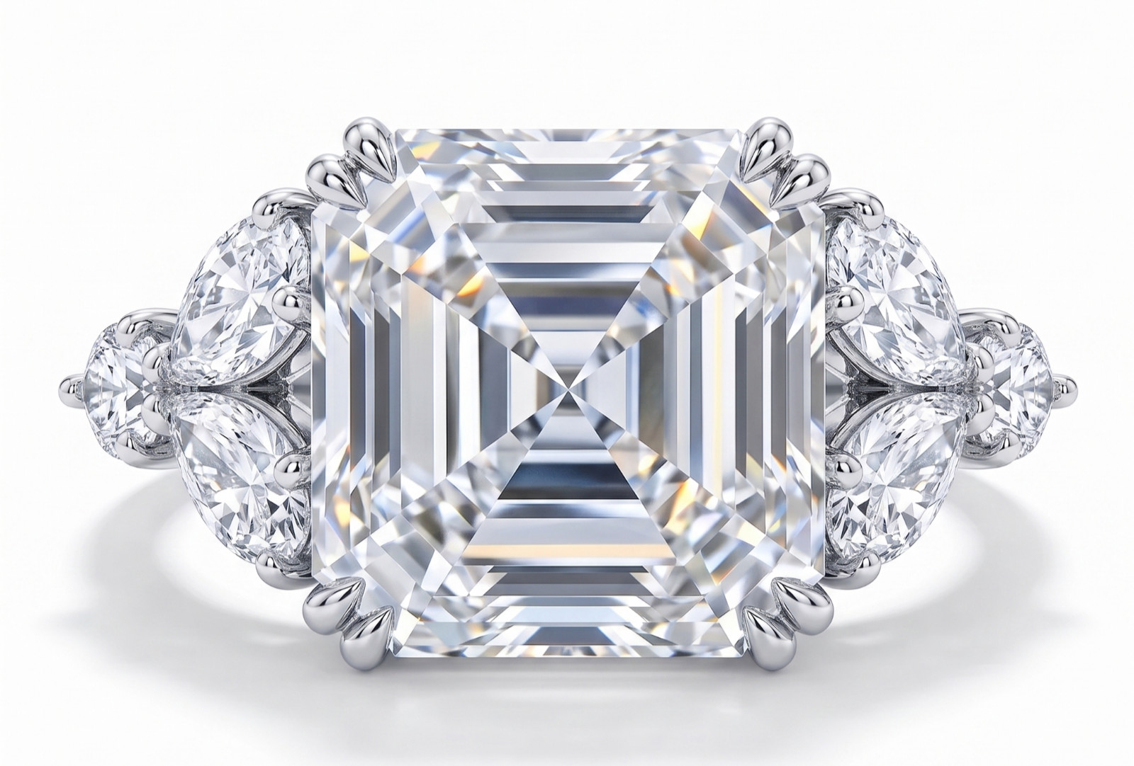 RARE 5.30 Ct Certified Asscher Cut White Natural Diamond Ring White Gold Finish