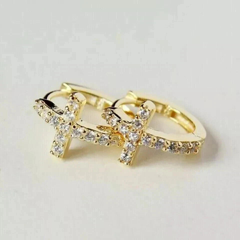 Men’s Engagement Hoop Earrings Round Cut Simulated Siamond 925 Starling Silver