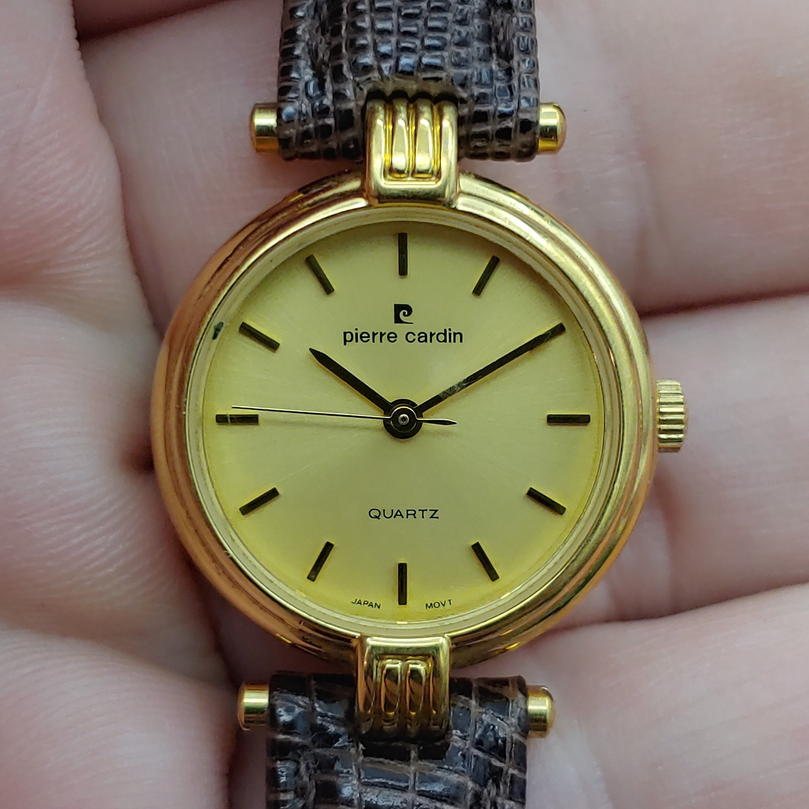 Pierre Cardin Women’s Watch 24mm Gold Tone Lizard Band 6.25″ Japan 3ATM Works