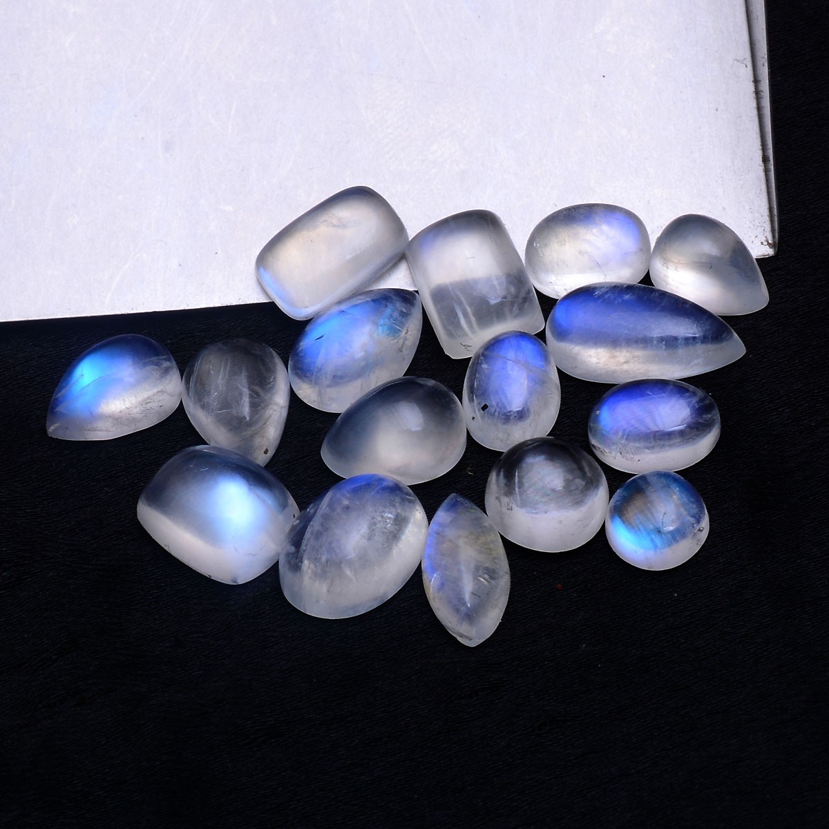 16 Pcs Natural Moonstone Blue Shine 6mm-12mm Smooth Mix Cabochon Loose Gemstones