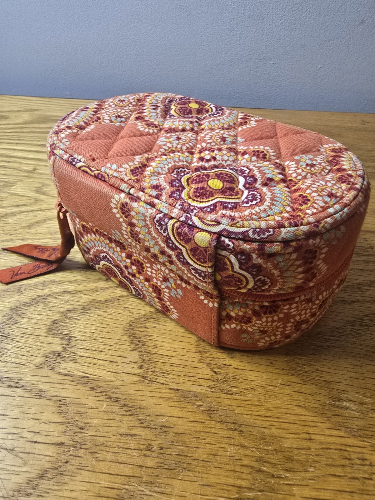 Vera Bradley Retired Coral Pattern Hard Case Zip Travel Jewelry Box-Oval Case