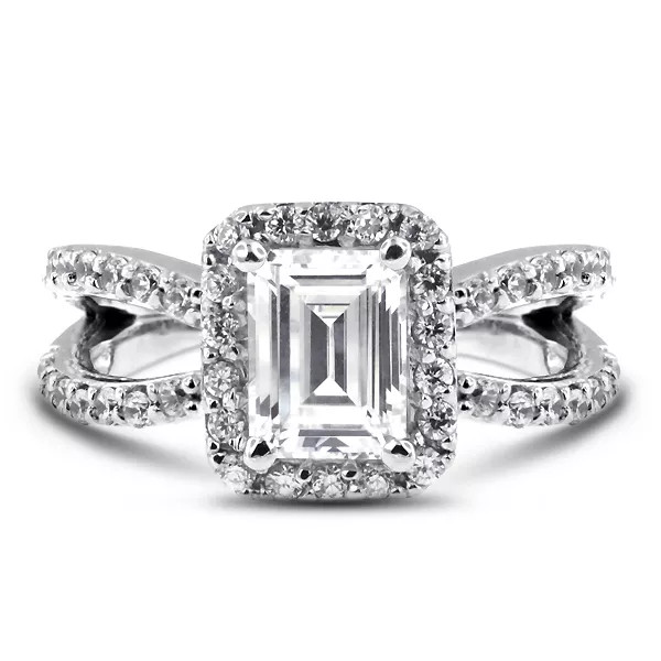 Side Stone Engagement Ring Platinum Halo 3.51 CT Emerald Lab-Grown Diamond F SI1