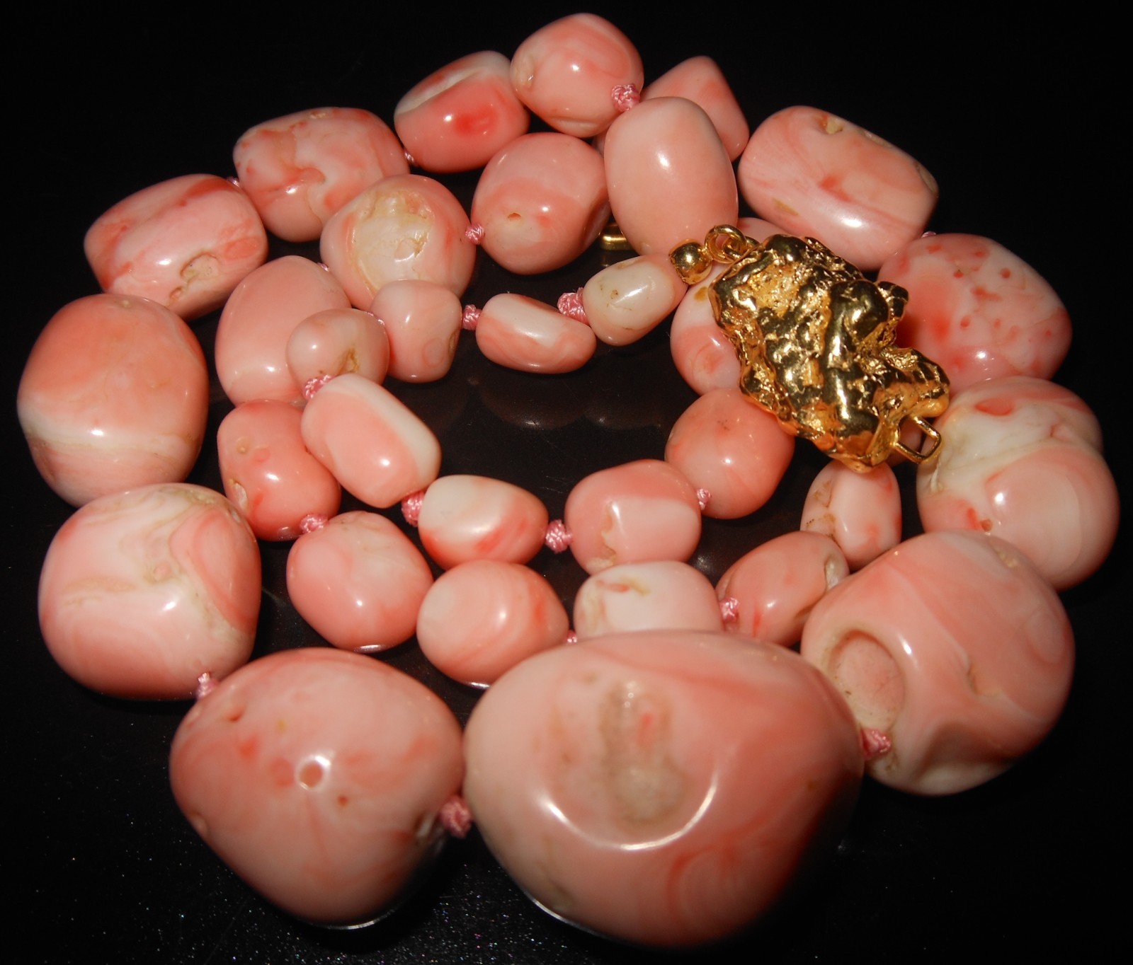 Gorgeous Pink Coral Nugget Scare Necklace
