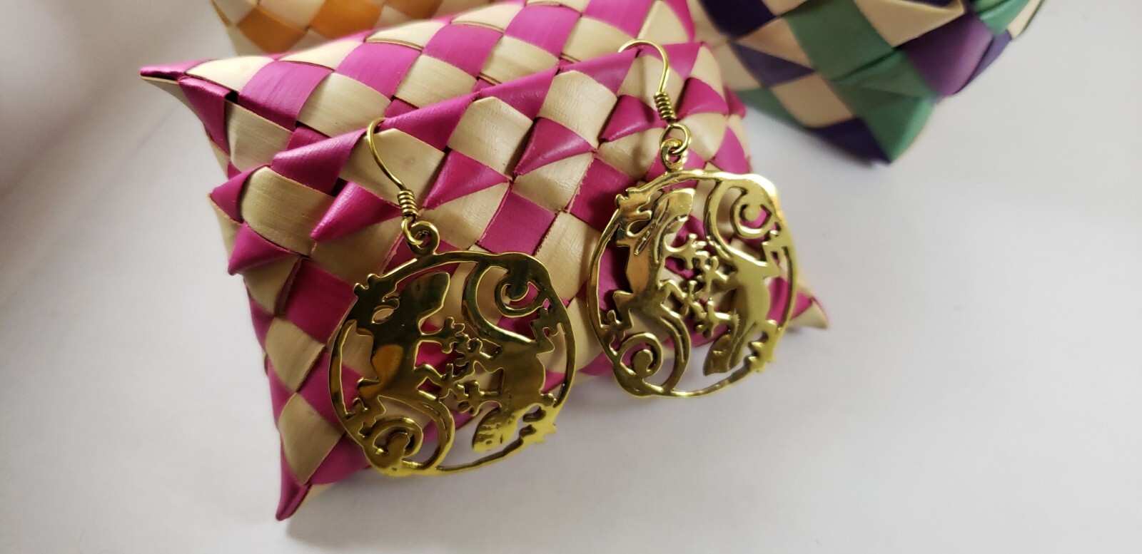 Handmade Southeast Asia Ethnic Gecko Earrings brass jewelry.