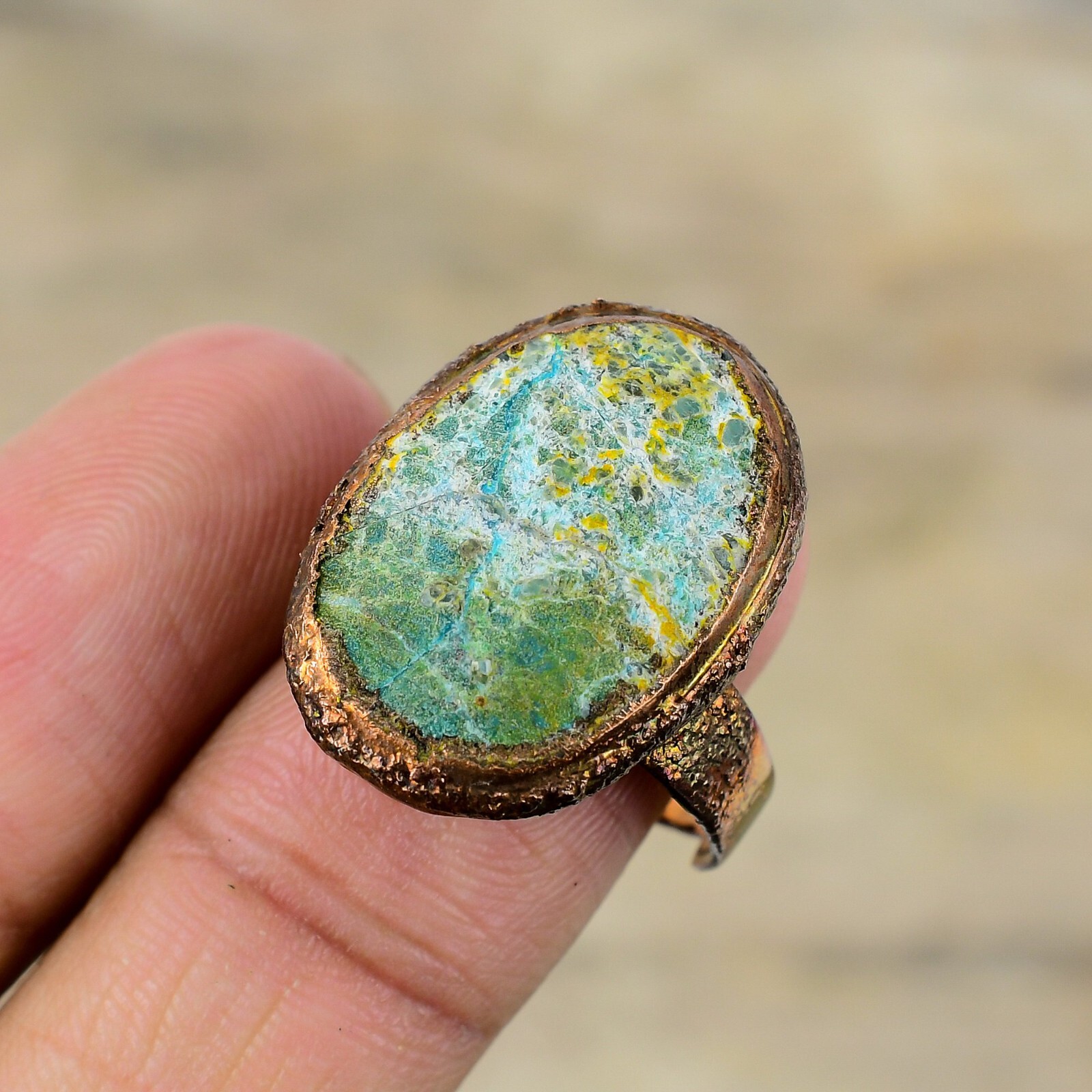 Chrysocolla Rough Copper Mum Gift Electroformed Adjustable Ring Size Adjustable