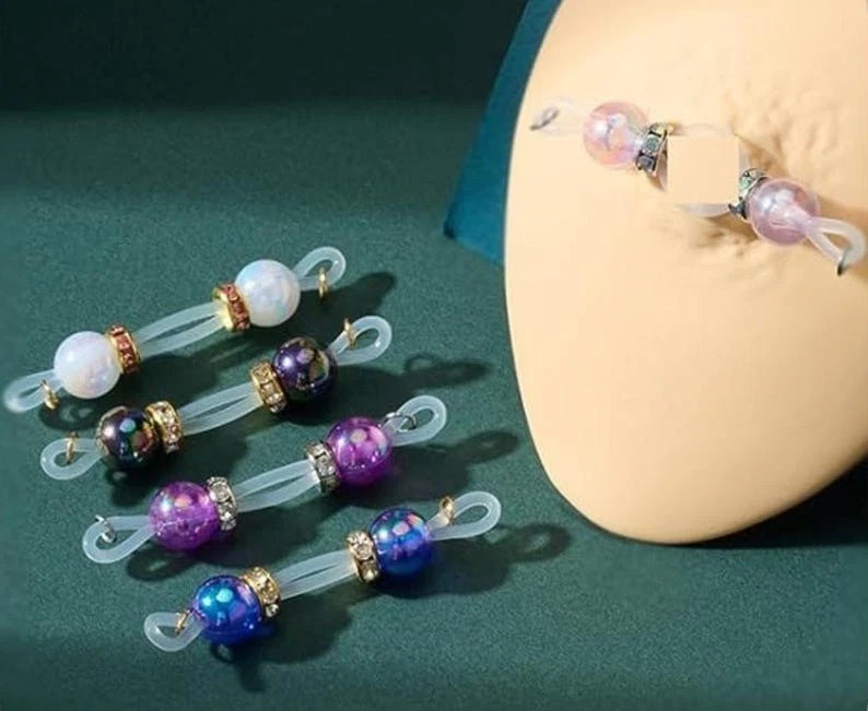 Pair of Fake Non Piercing Nipple Rings – Faux Barbells – Pearl Colors