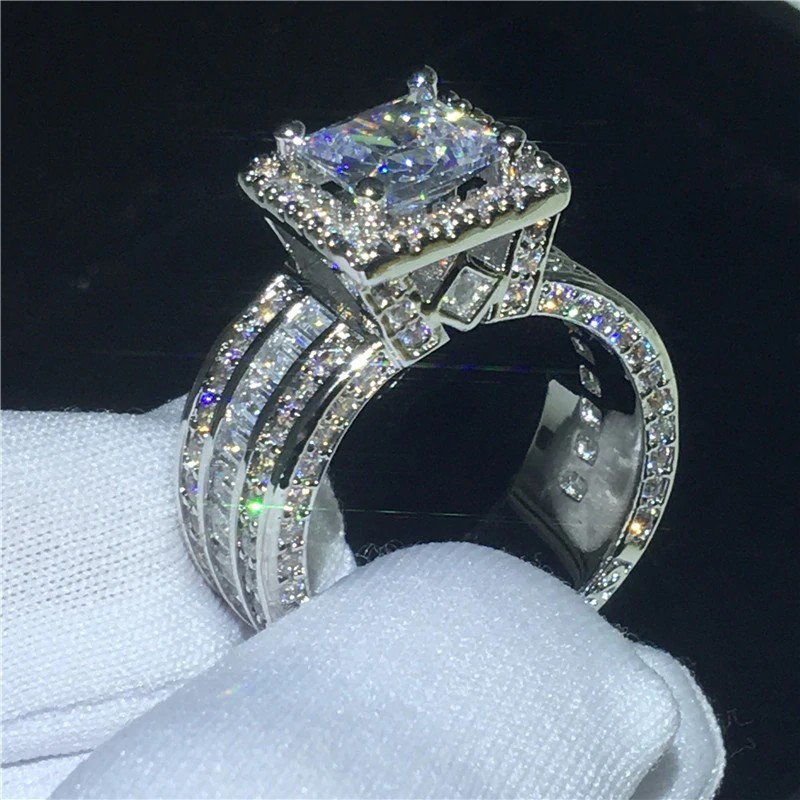 Women’s Stainless Steel Round Cut Cz Engagement Ring Band Size 5-12