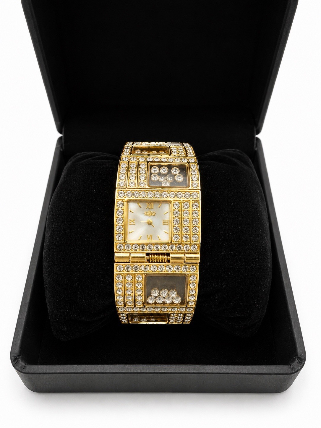 Melania Trump Women’s Crystal Bezel Wristwatch Black Gray Box & Card