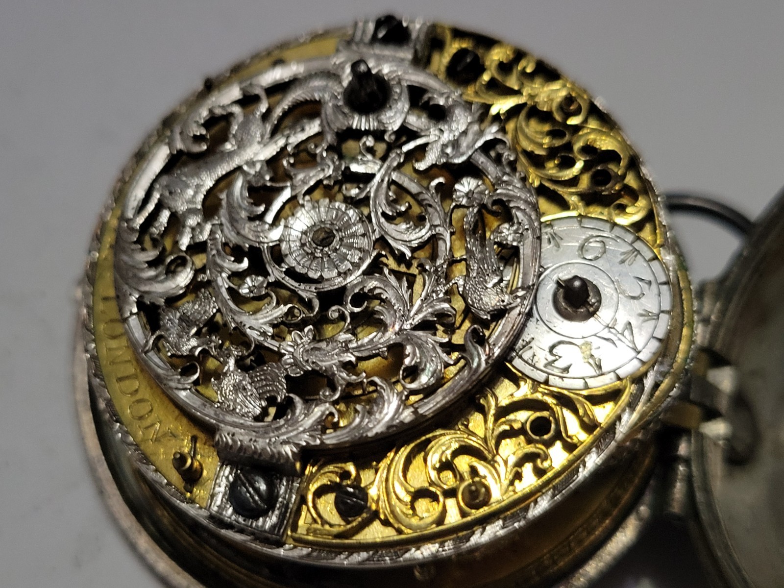 Antique Rare 1710 English Verge Fusee Pocket Watch Silver Pair Cased Calendar