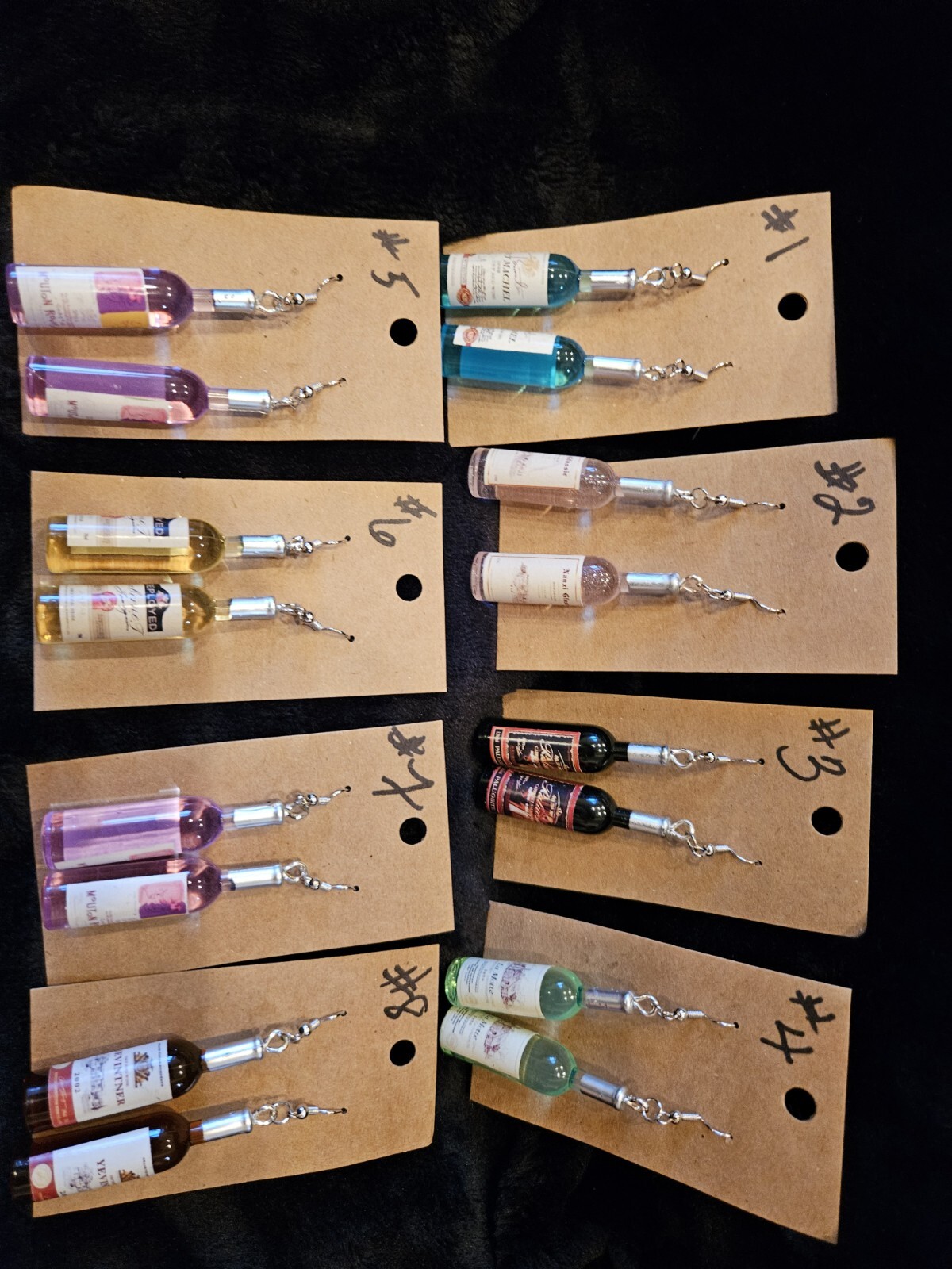 WINE BOTTLE EARRING – HANDMAD Colorful -Accurate – 8 Diff. Styles to Choose from
