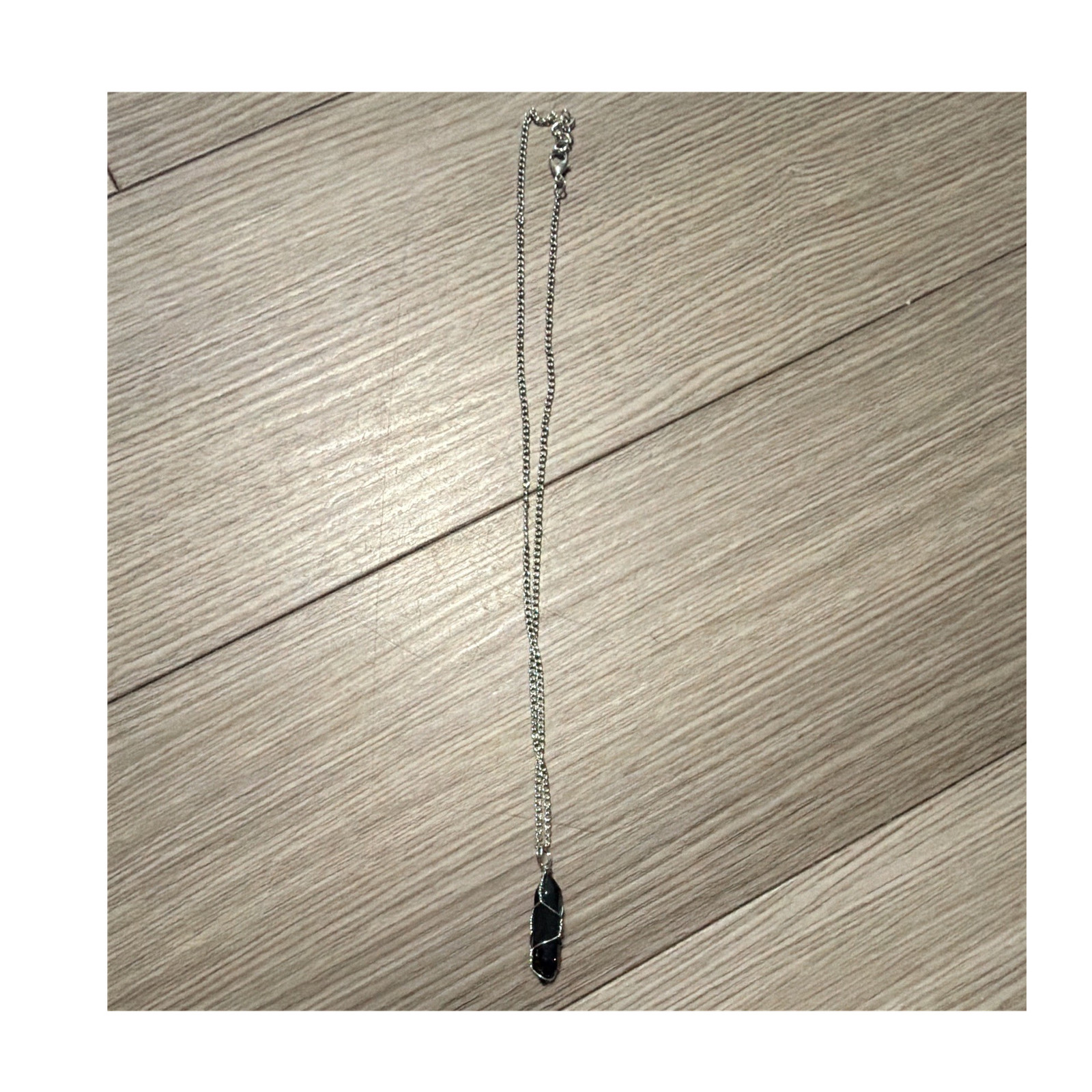 Silver Tone Cable Chain Necklace w/ Adjustable Wire-Wrap Marquise Black