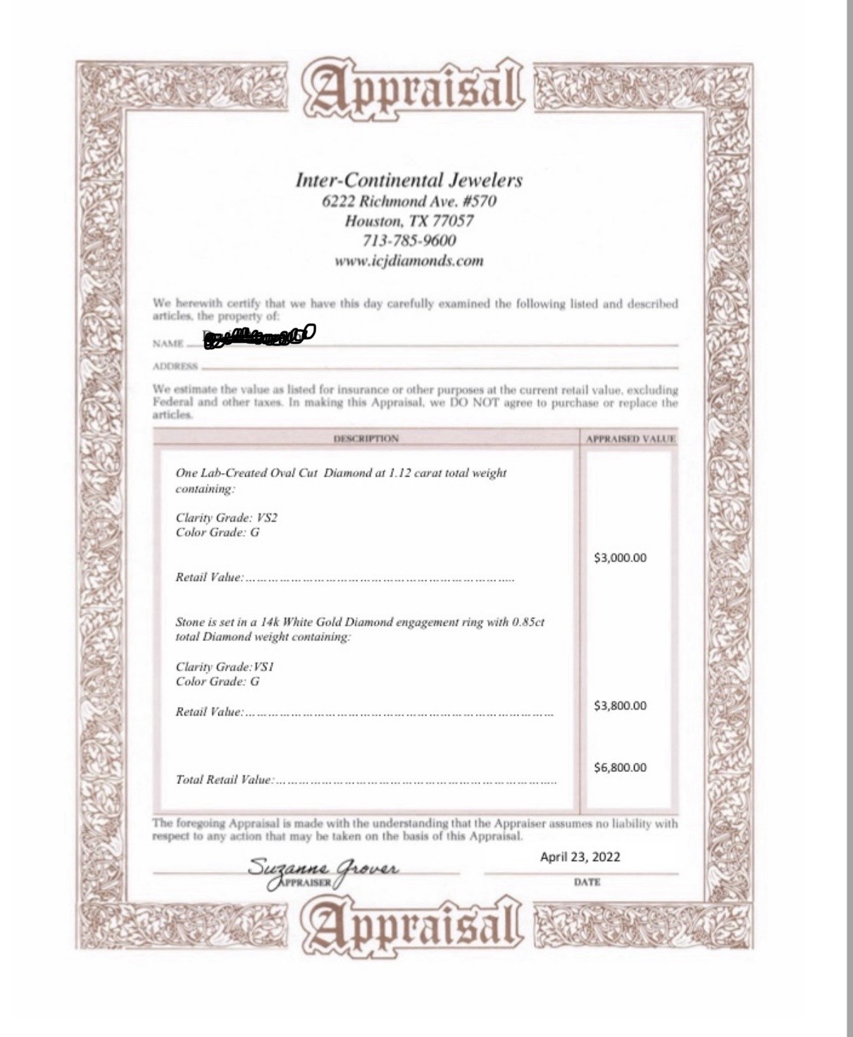 Engagement Ring – 1.97 ctw – 14k White Gold – Lab Created and Natural Diamonds