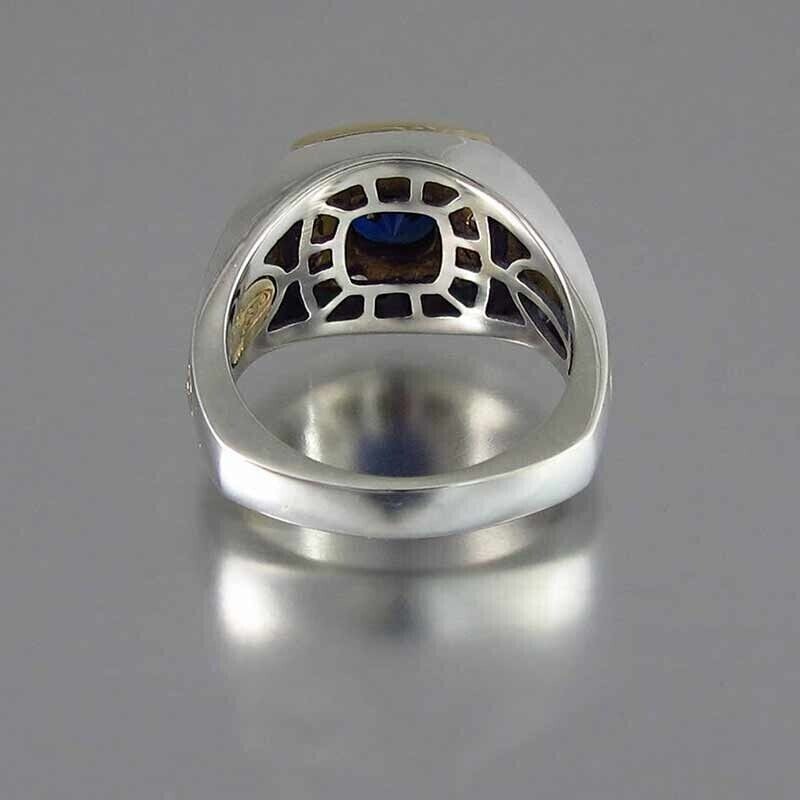 Silver Plated 1.9 Ct Simulated Sapphire Vintage Style Men’s Christmas Gifts Ring
