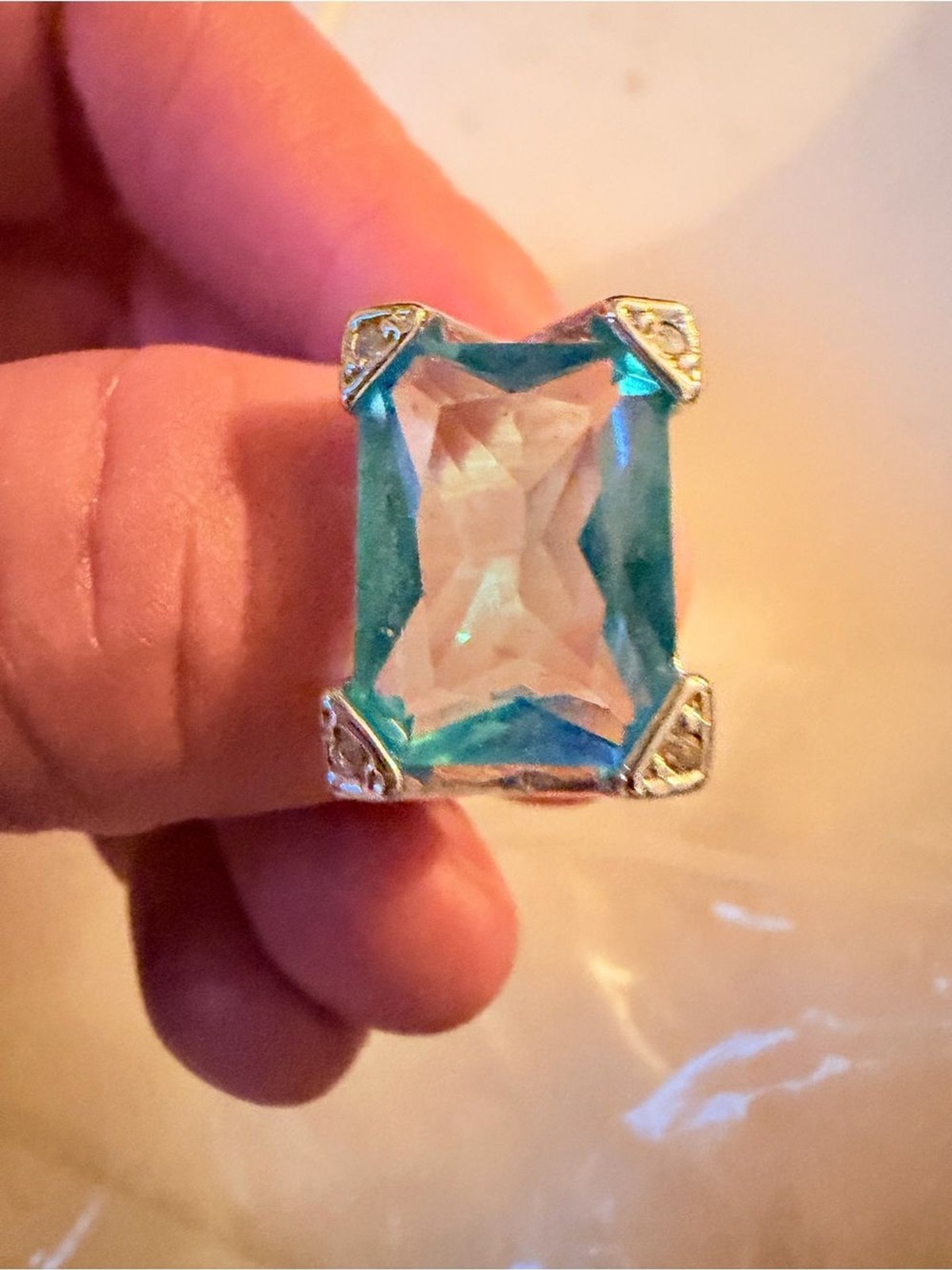 Bright Blue Crystal Cocktail Ring in Silver-Tone Setting
