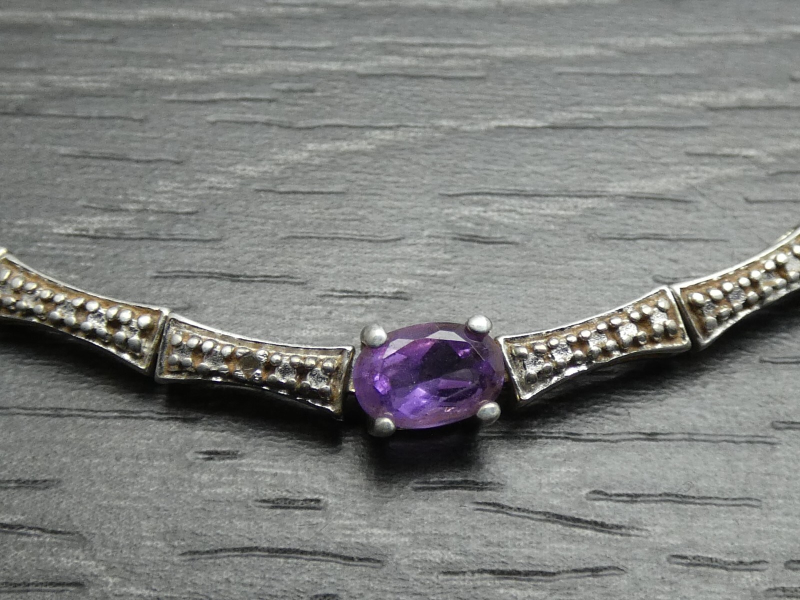 Sterling Silver Oval Purple Unique Bar Link Clasp Tennis Bracelet 7.5 inches