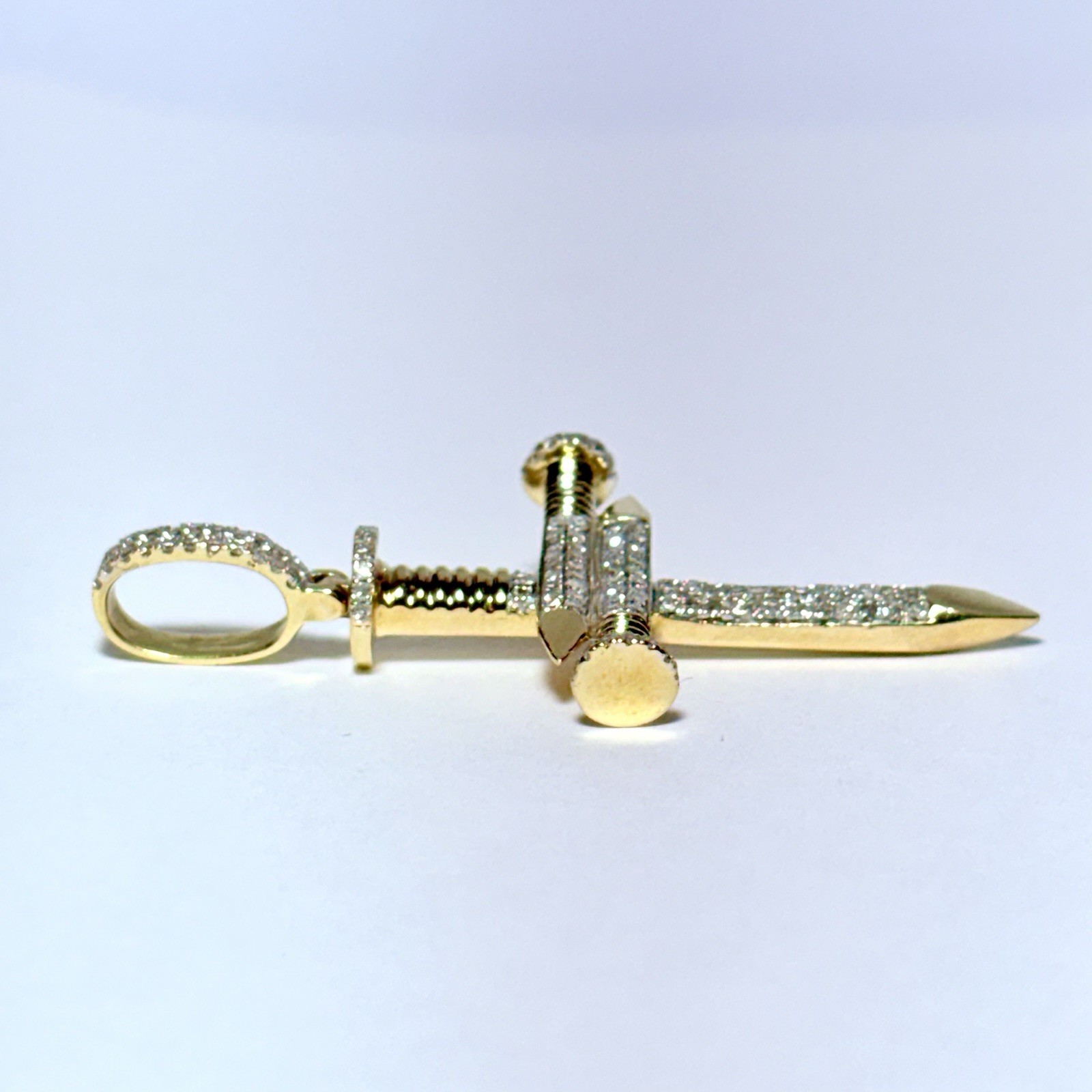 10K Yellow Gold 0.27ctw Pavé Diamond 52mm Nail Cross Pendant 8.4g