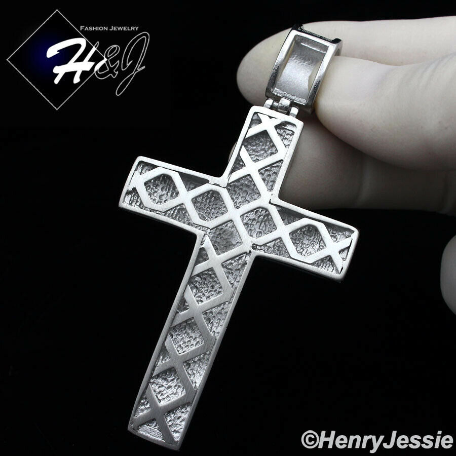 18″-40″MEN Stainless Steel 5mm Silver Box Link Chain ICY CZ Cross Pendant*IP21