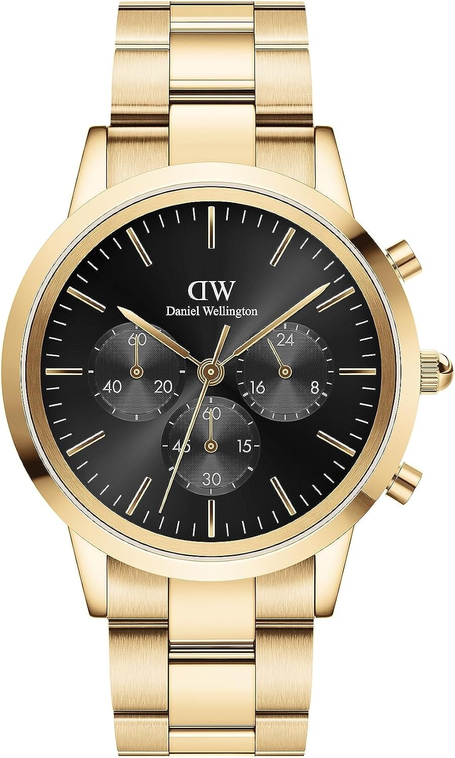DANIEL WELLINGTON Iconic Quartz Analog MEN Black-Dial Gold-Band Wristwatc[V9D5H]