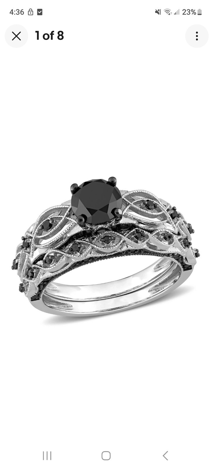 1.39 Carat (ctw) Black Diamond Engagement Wedding Ring Band Set 10K White Gold