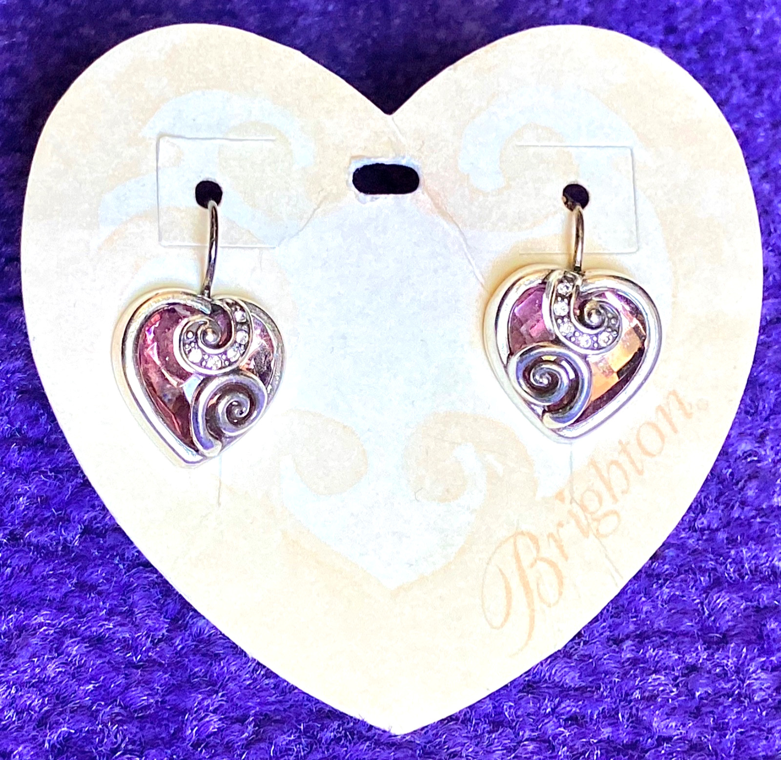 BRIGHTON CUPID’S LOVE PINK+CLEAR SWAROVSKI CRYSTAL SLVR FRWIRE EARRINGS NWT✨VTG